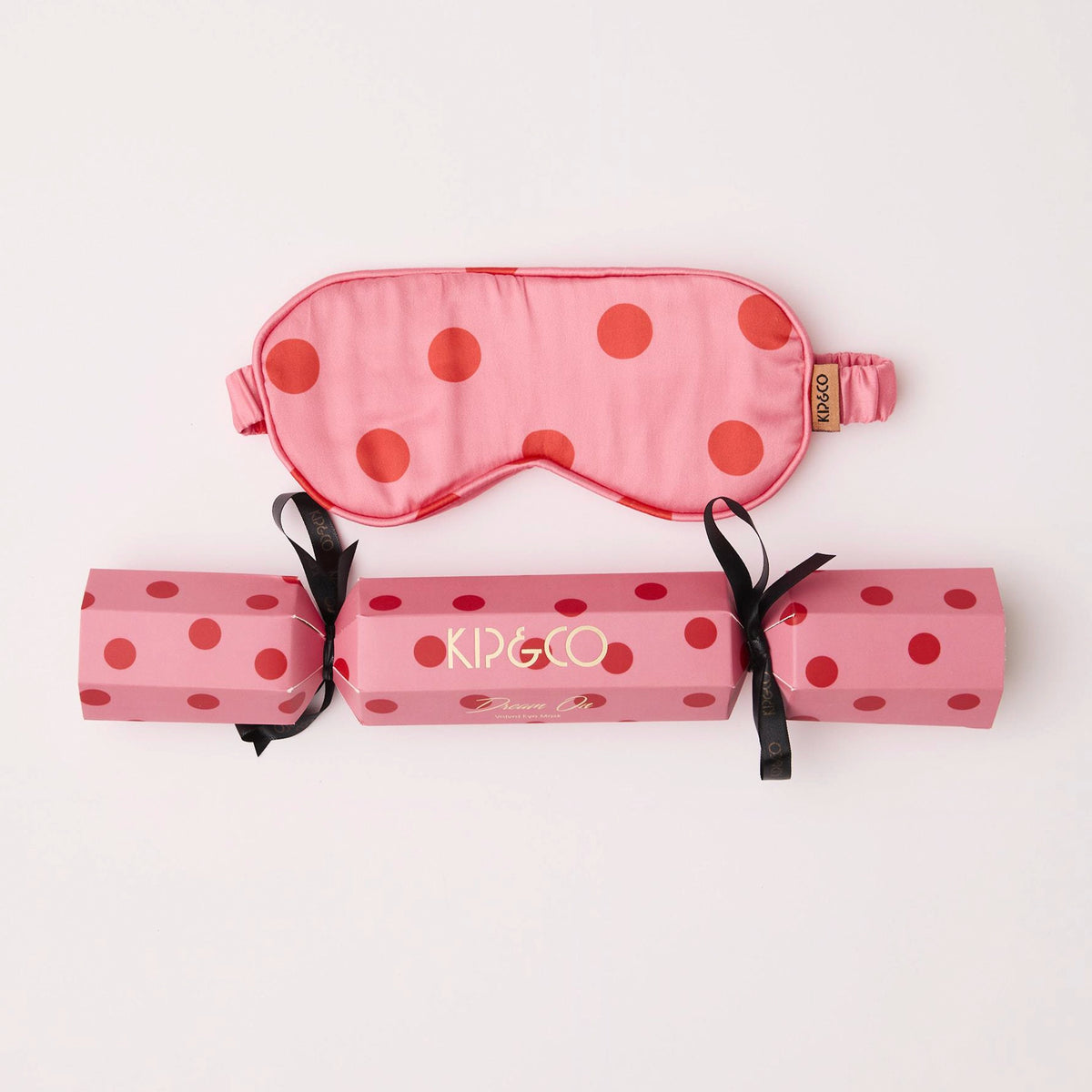 Kip & Co Eco Satin Bon Bon Eye Mask - Polkadot Pink