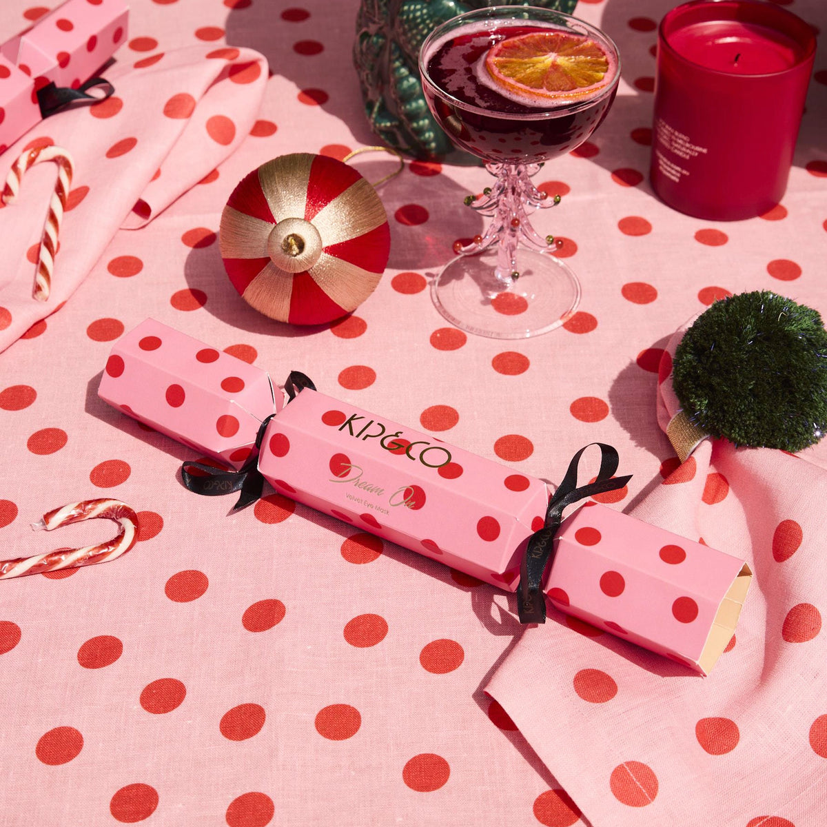 Kip & Co Eco Satin Bon Bon Eye Mask Set - Polkadot Pink