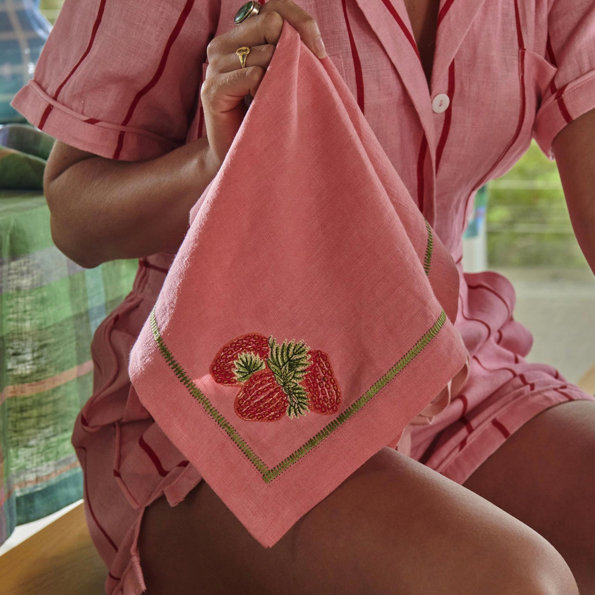 Kip & Co Linen Embroidered Napkin Set - Berry Bliss