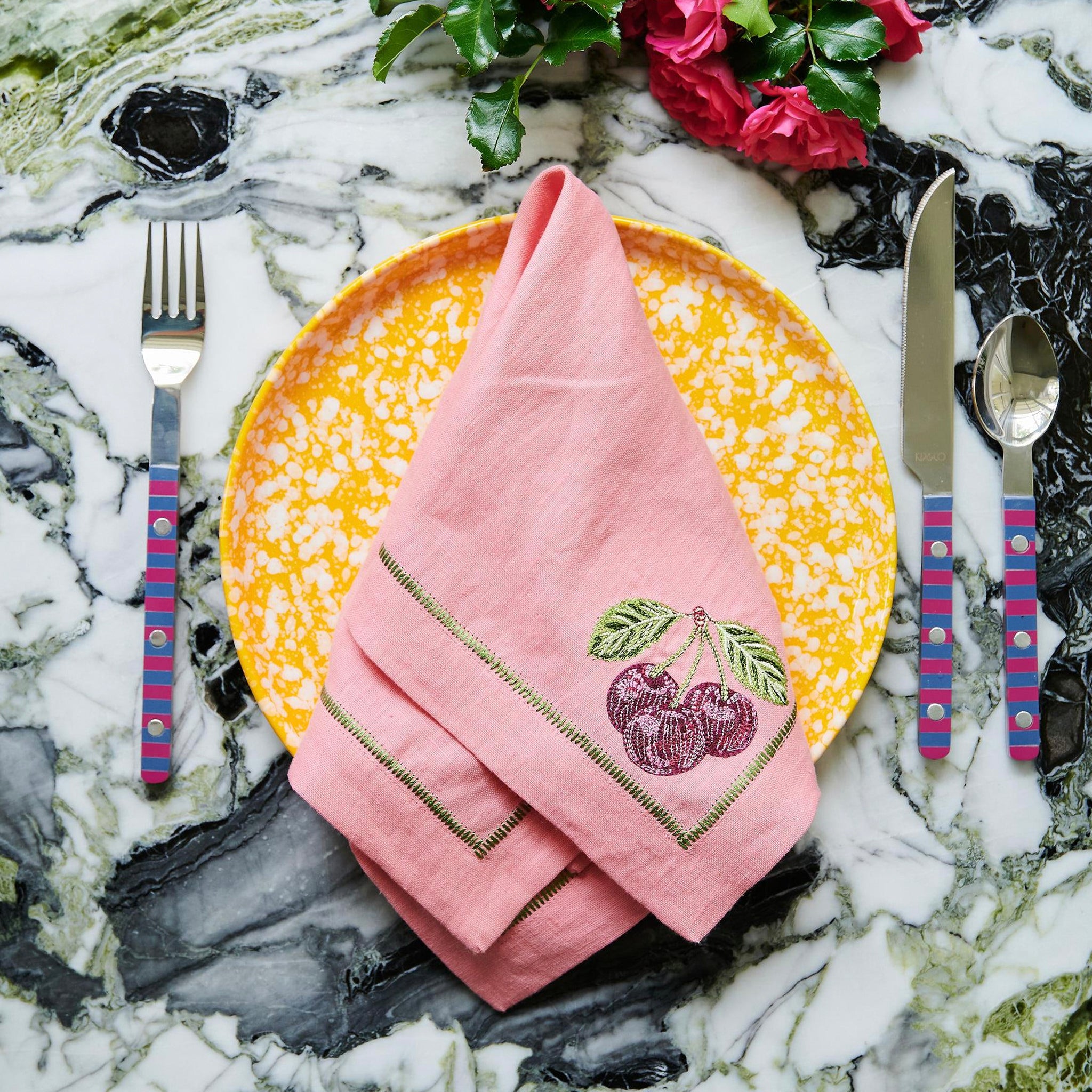 Kip & Co Linen Embroidered Napkin Set - Berry Bliss