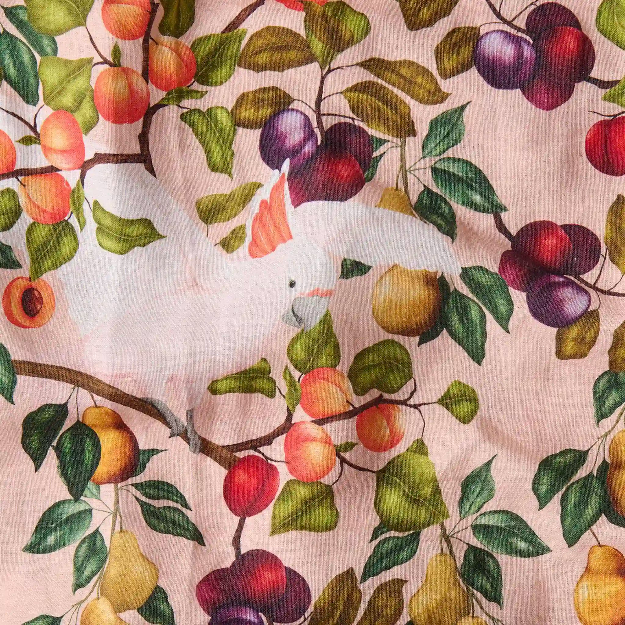 Pattern of fruits and leaves on a fabric background
