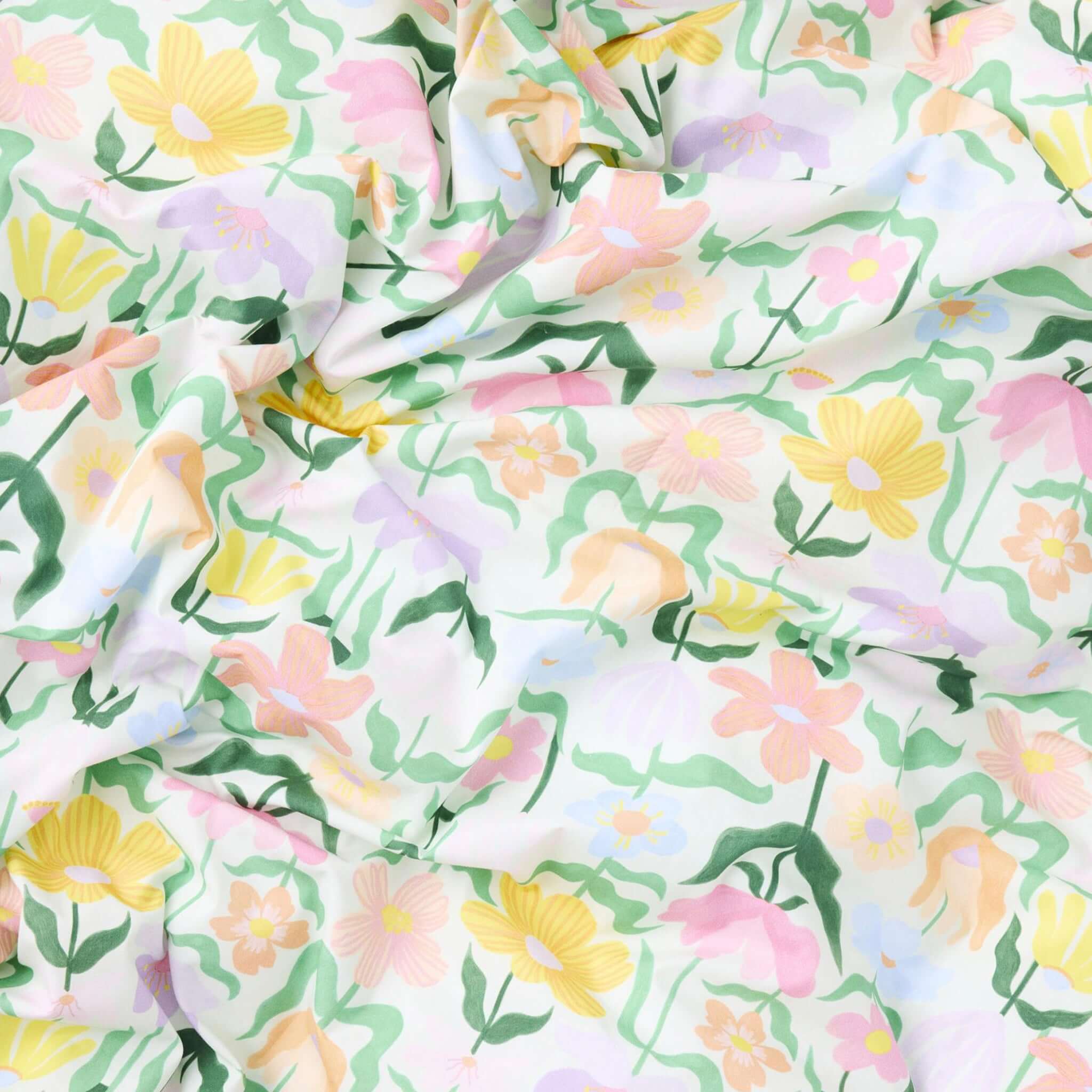 Alt Tag: Kip & Co Organic Cotton Baby Fitted Cot Sheet - Popping Flowers Green pastel floral print organic cotton nursery sheet