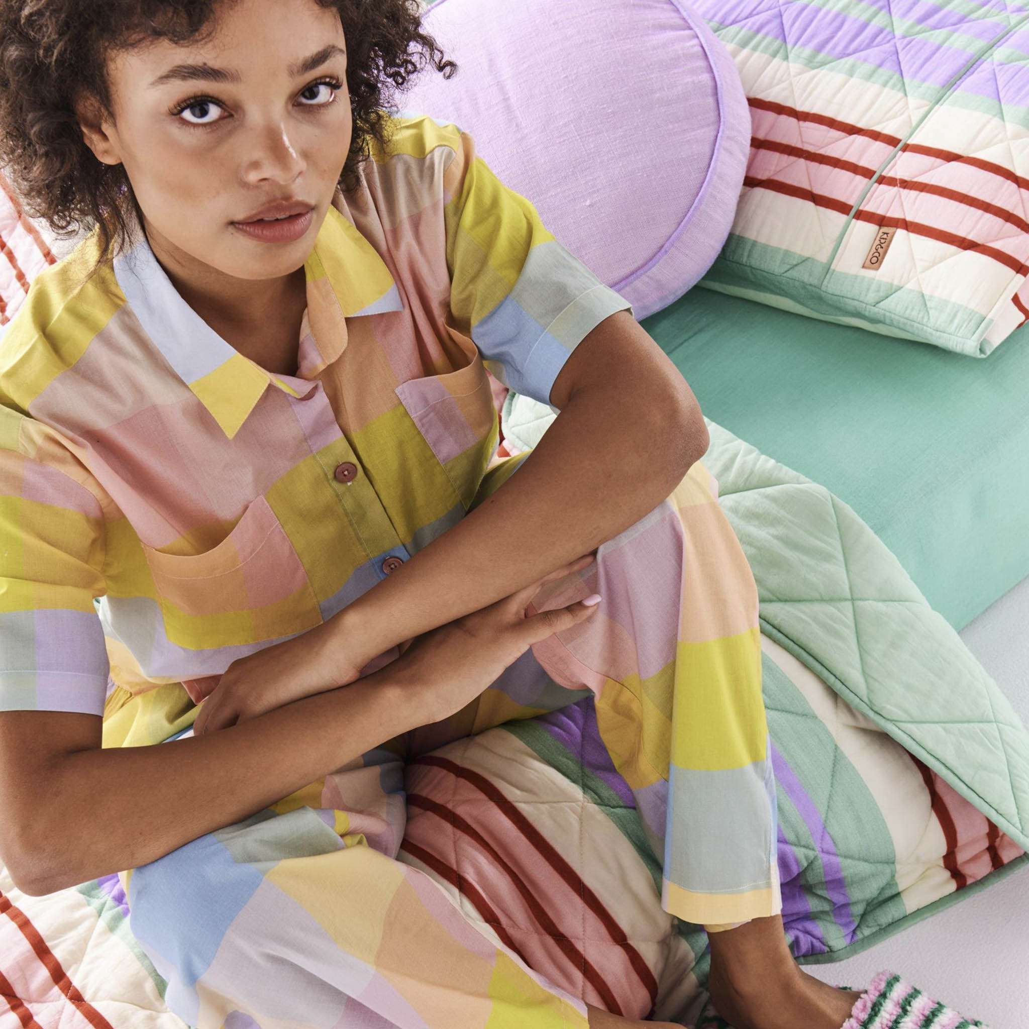 Kip & Co Organic Cotton Short Sleeve Shirt & Pant Pyjama Set - Corfu Tartan