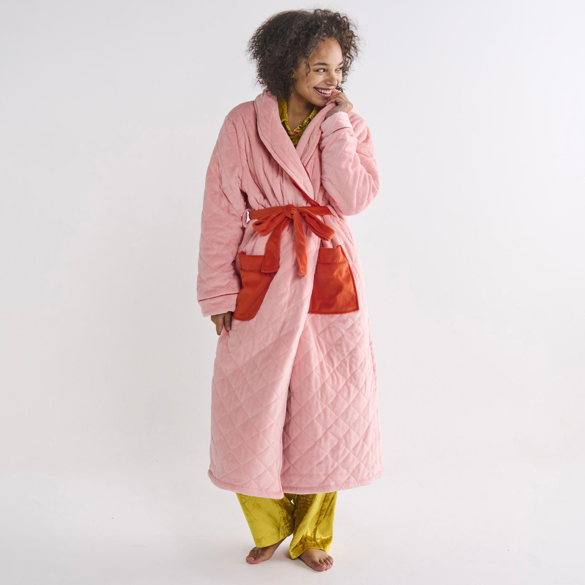 Kip & Co Quilted Velvet Robe - Pretty in Peach