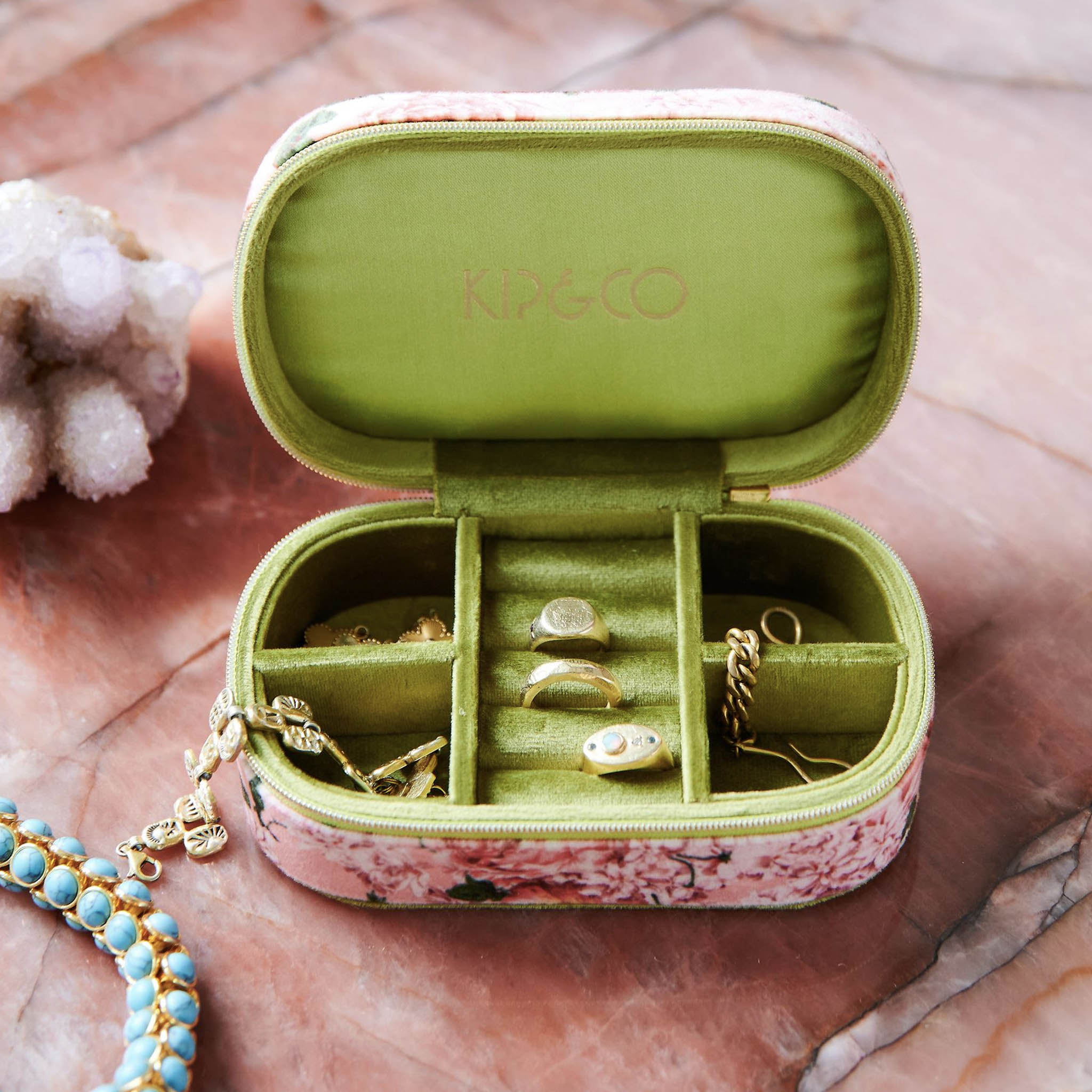 Kip & Co Travel Velvet Jewellery Box - Rose Garden