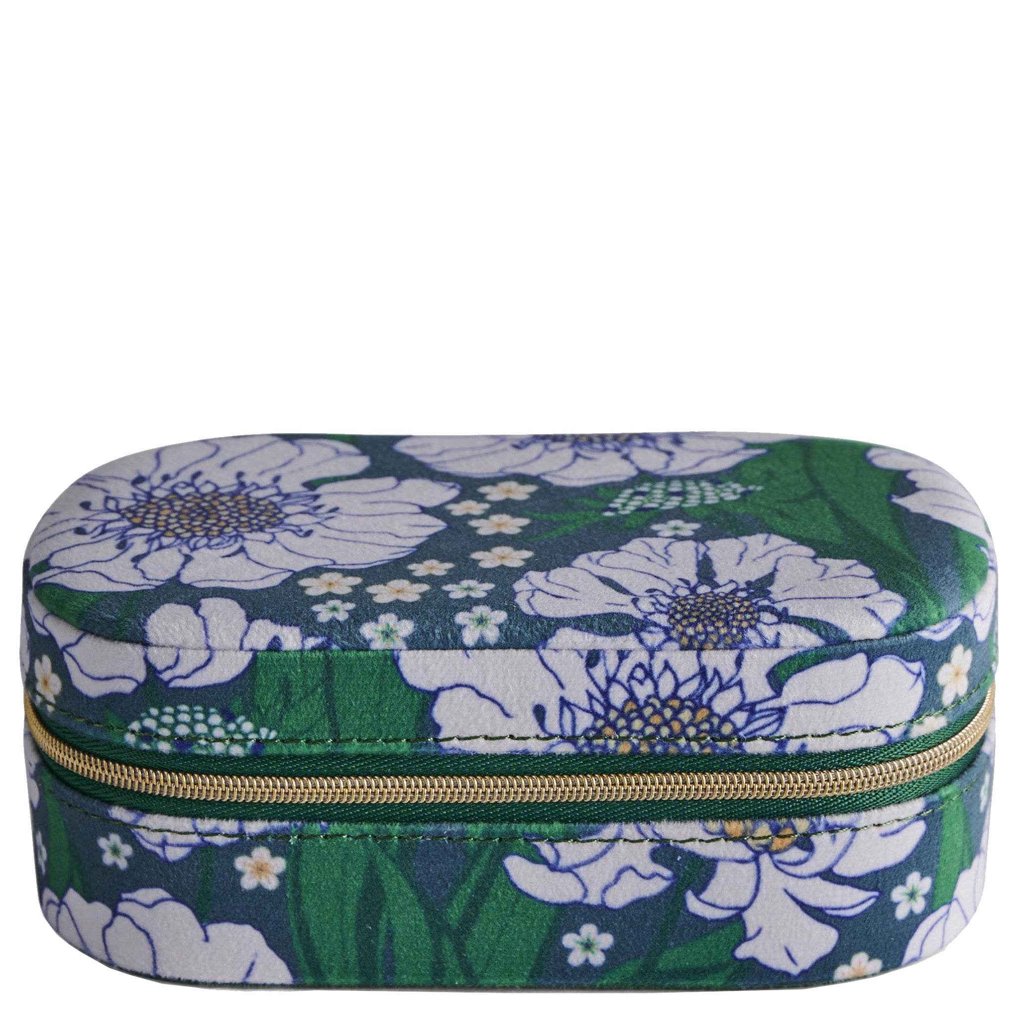 Kip & Co Travel Velvet Jewellery Box - Tumbling Flowers Green