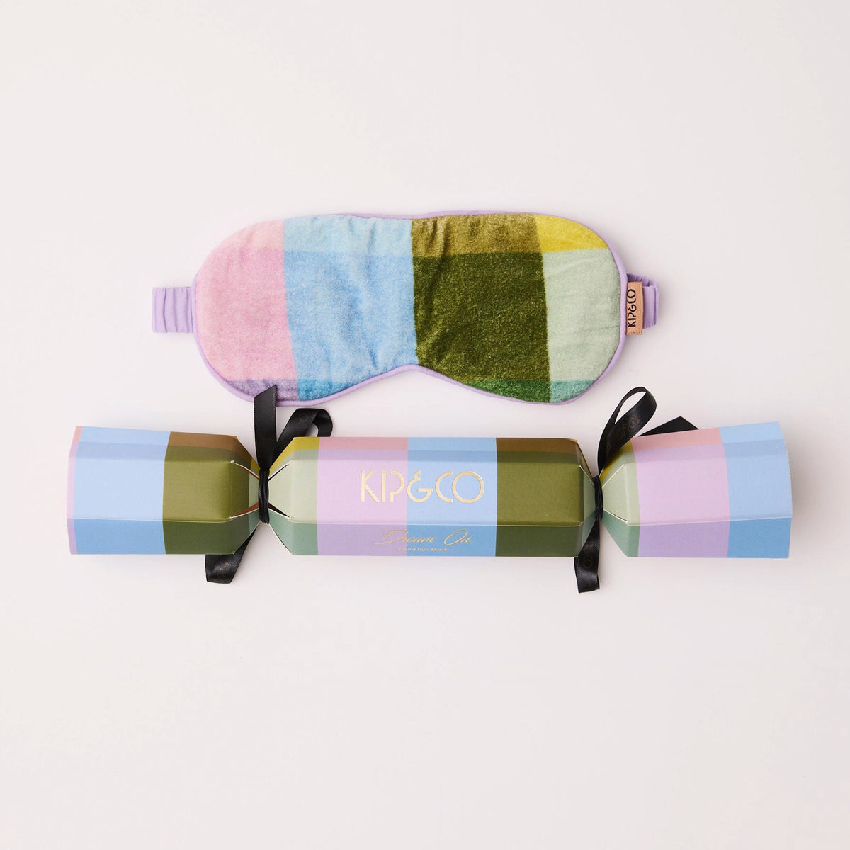 Kip & Co Velvet Bon Bon Eye Mask - Sorbet Tartan