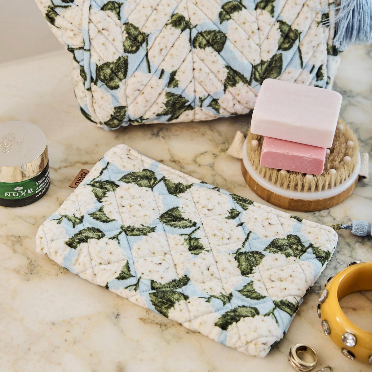 Kip & Co Velvet Cosmetics Purse - Hydrangea Blue