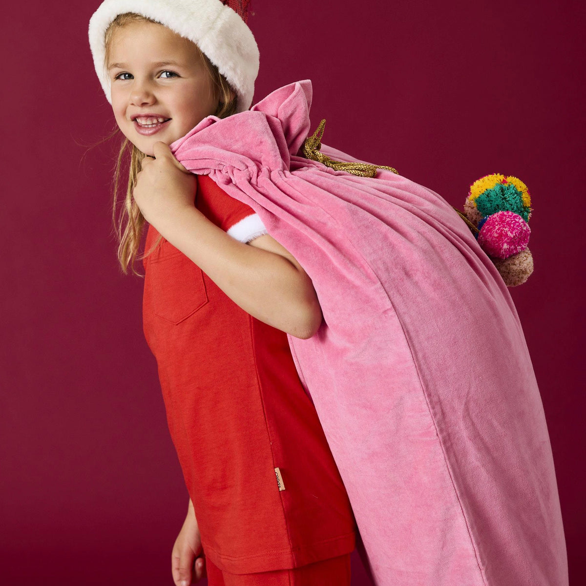 Kip & Co Velvet Santa Sack - Pinky