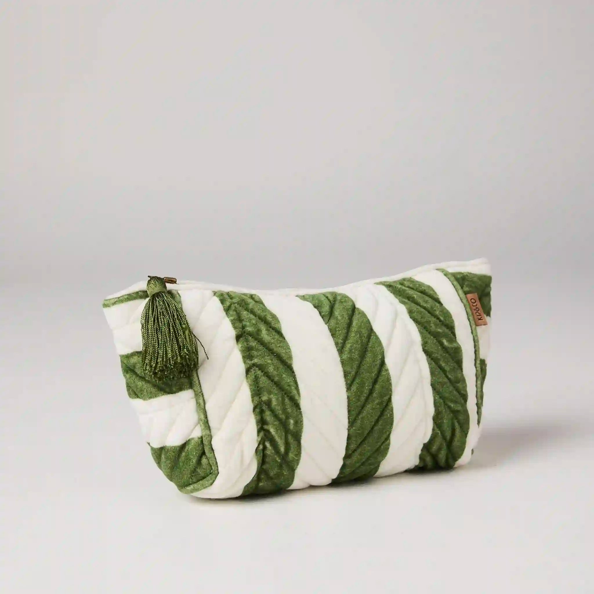 Kip & Co Velvet Toiletry Bag - Moss Stripe