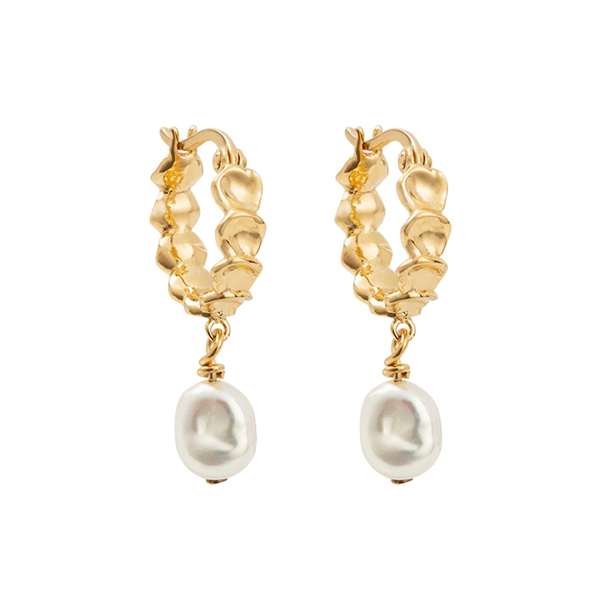 Kirstin Ash Dive In Collection - Vacation Hoop Earrings in 18k gold vermeil with scalloped hoops and freshwater pearl drop