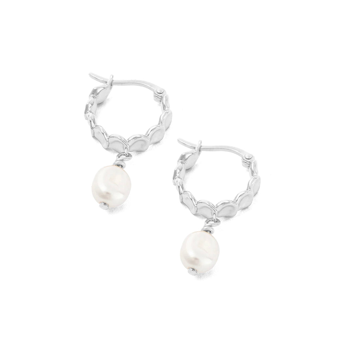Kirstin Ash Dive In Collection - Vacation Hoop Earrings sterling silver scalloped hoops with freshwater pearl drop