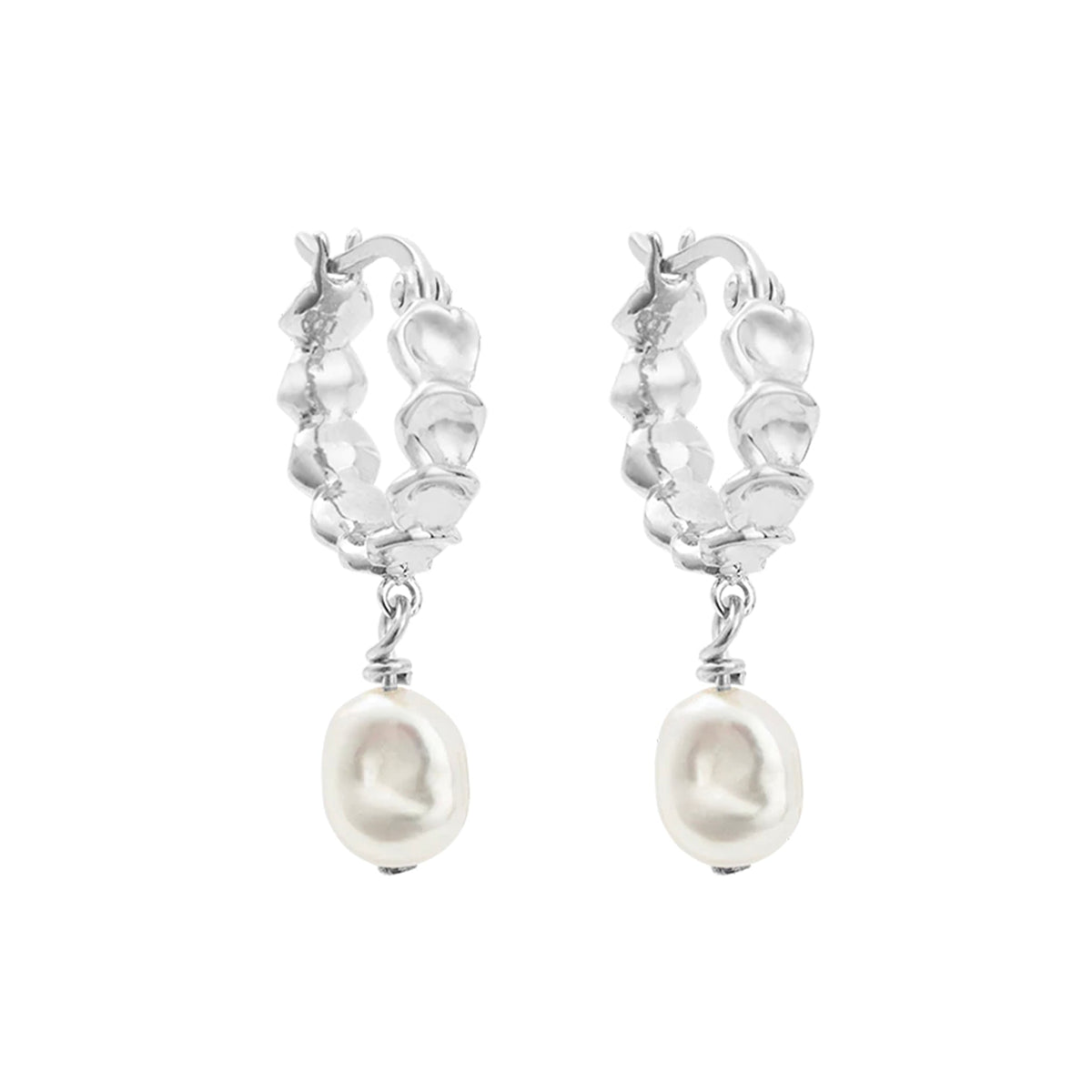 Kirstin Ash Dive In Collection - Vacation Hoop Earrings sterling silver scalloped hoops with freshwater pearl drop