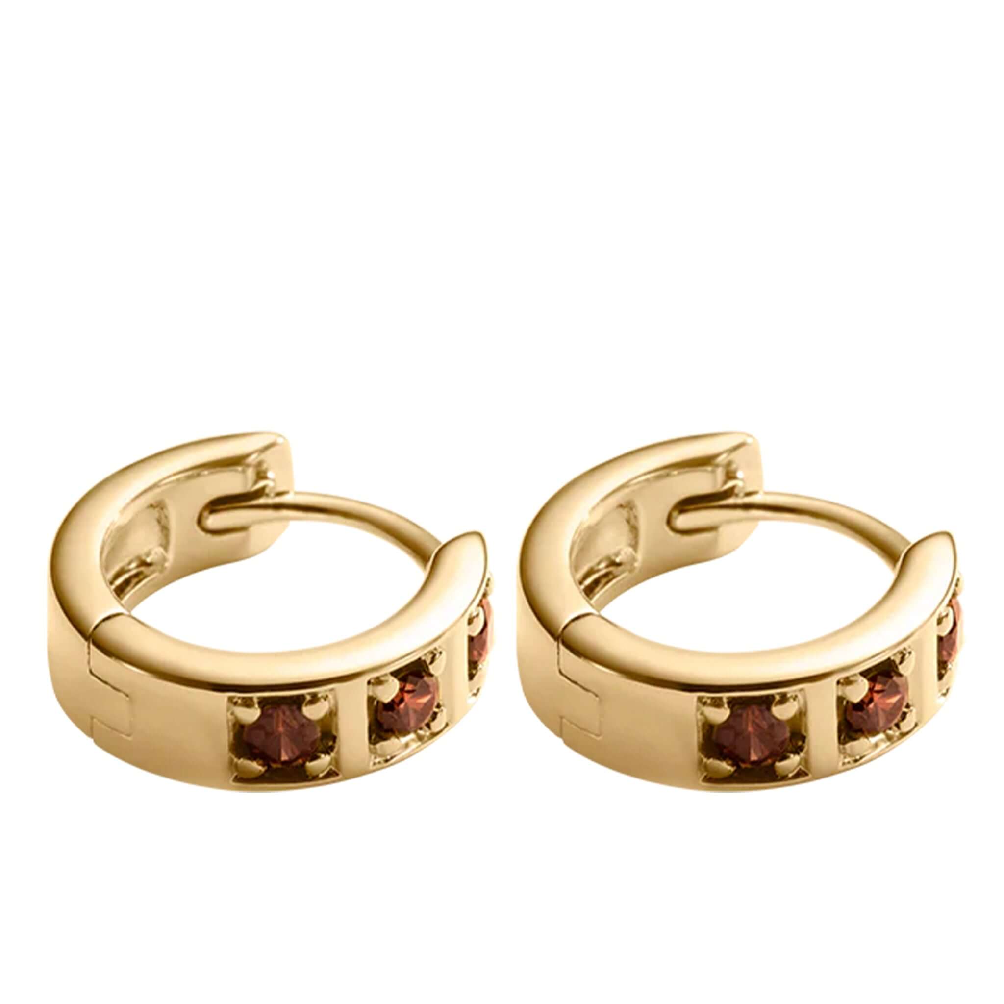 Kirstin Ash Ember Collection Renewal Huggie Earrings - Gold Plated featuring dark coffee cubic zirconia stones.
