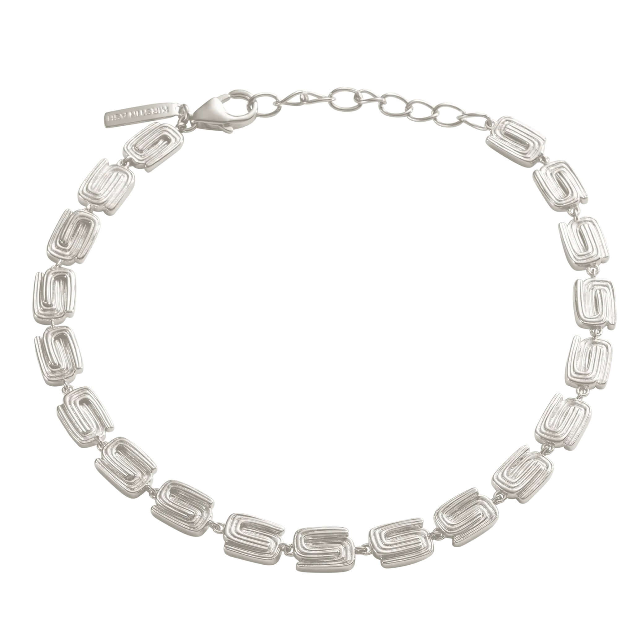 Alt Tag: Kirstin Ash Place Collection Mondo Bracelet in sterling silver with interlinked ripple-texture links and adjustable clasp