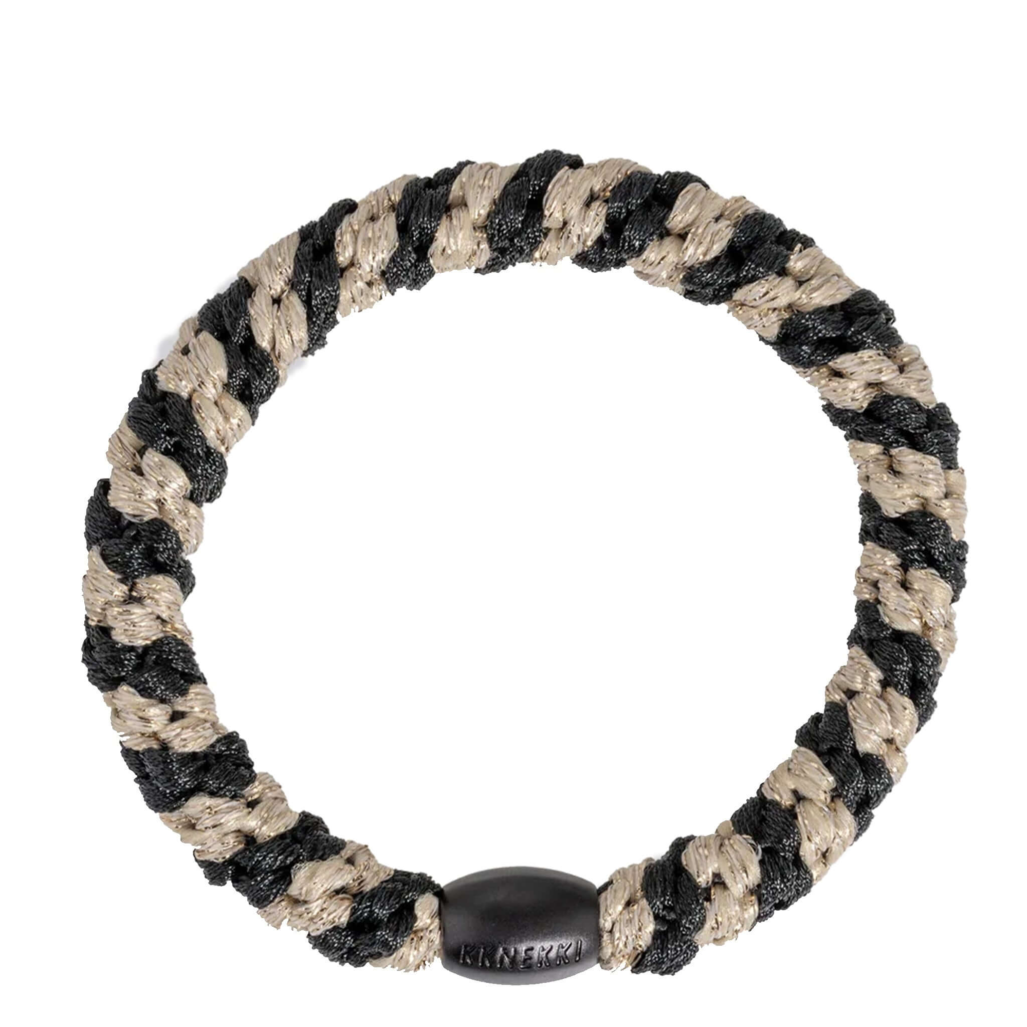 Kknekki Hair Tie - Black & Beige Glitter Stripe designed for strong hold without damaging hair.