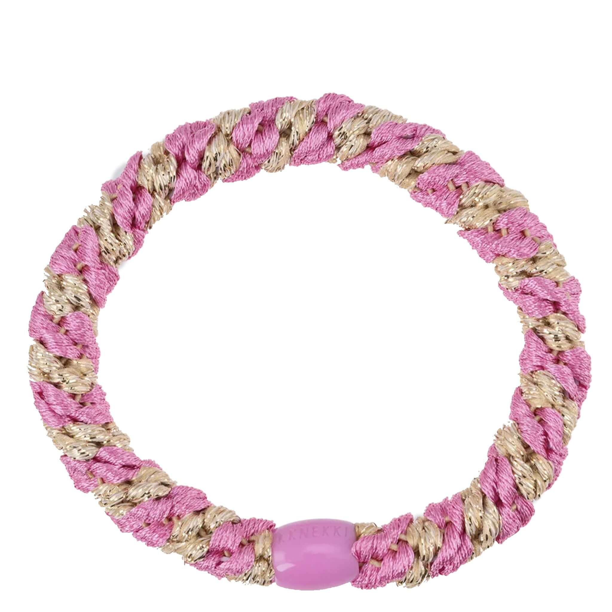 Kknekki Hair Tie - Bubblegum & Beige Glitter Stripe, a stylish and durable hair accessory.
