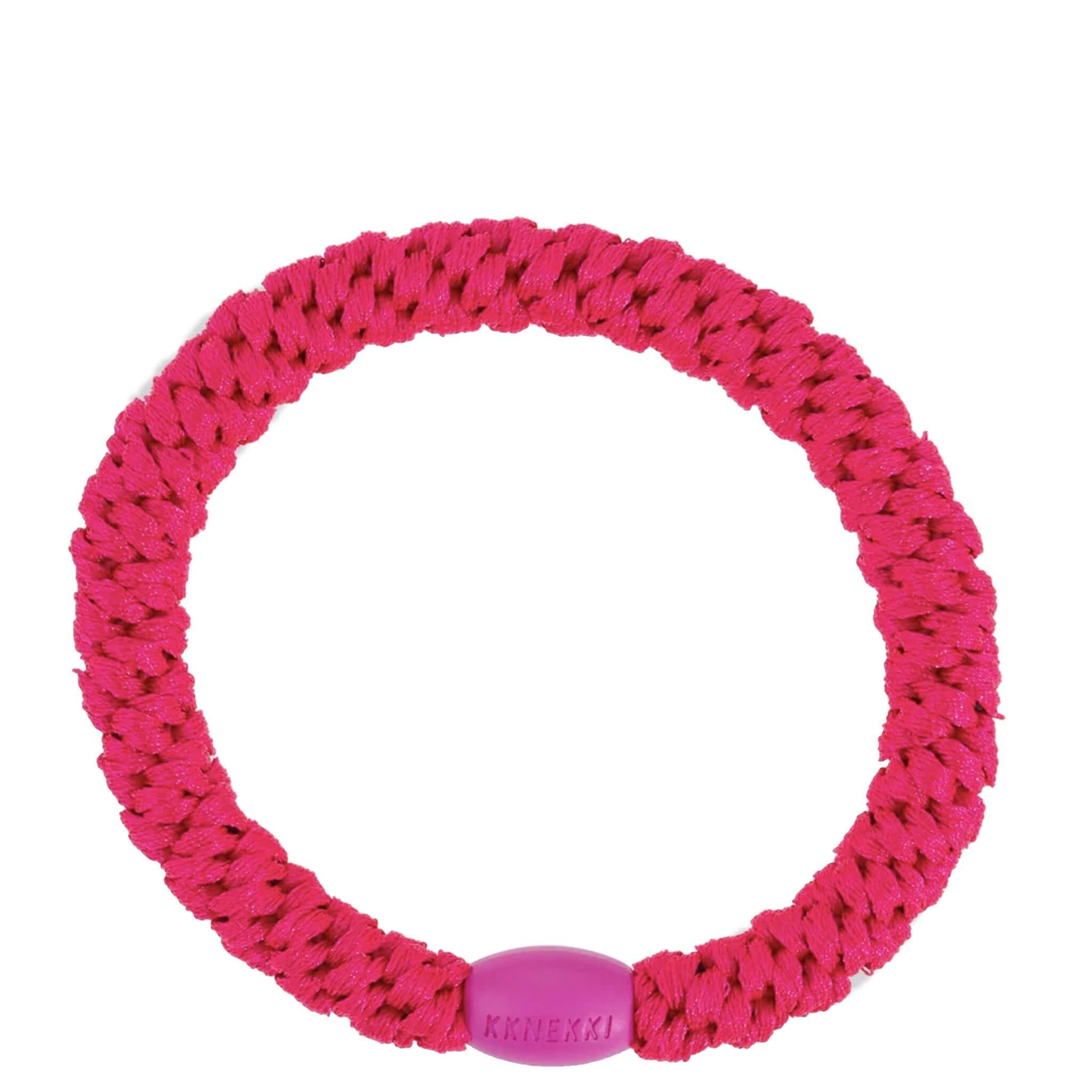 Alt Tag: Kknekki Hair Tie - Strong Pink woven waterproof, fade-resistant hair elastic with recycled bead, no-damage strong hold