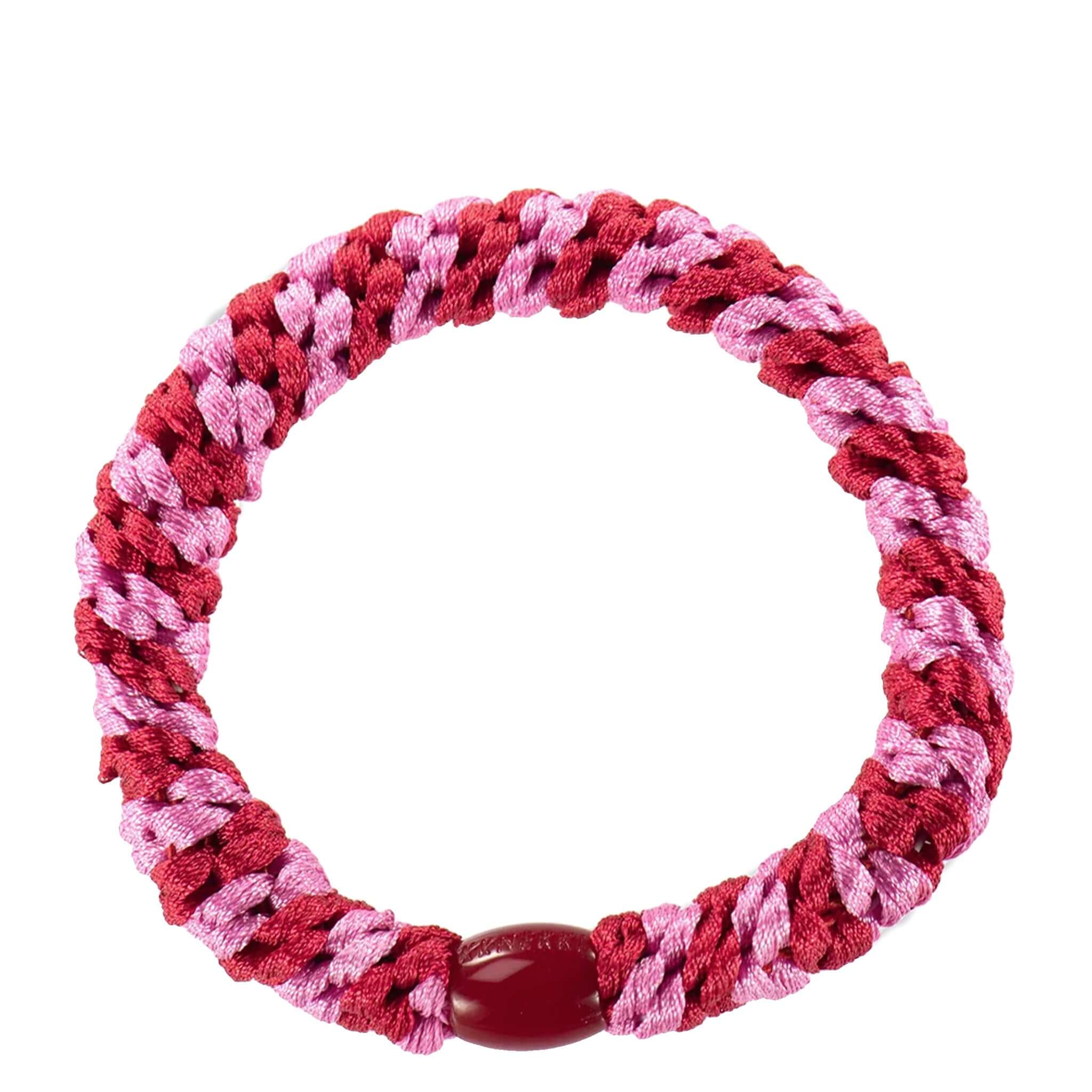 Kknekki Hair Tie - Red Bubblegum Stripe, durable, no-damage hold with an iconic woven design, perfect for everyday use.