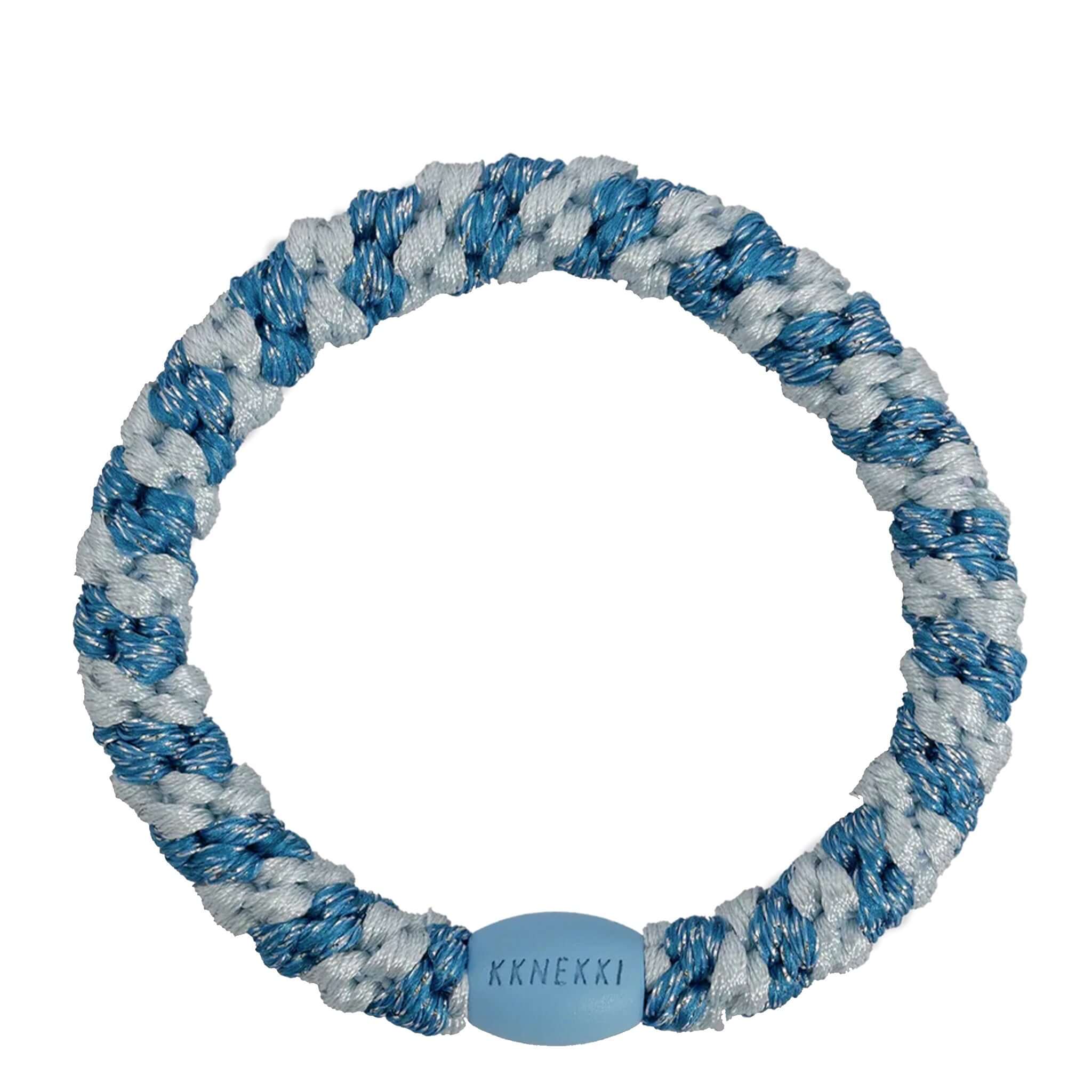 Kknekki Hair Tie - Stripe Baby Blue Glitter, a strong and stylish hair accessory featuring a unique woven design.