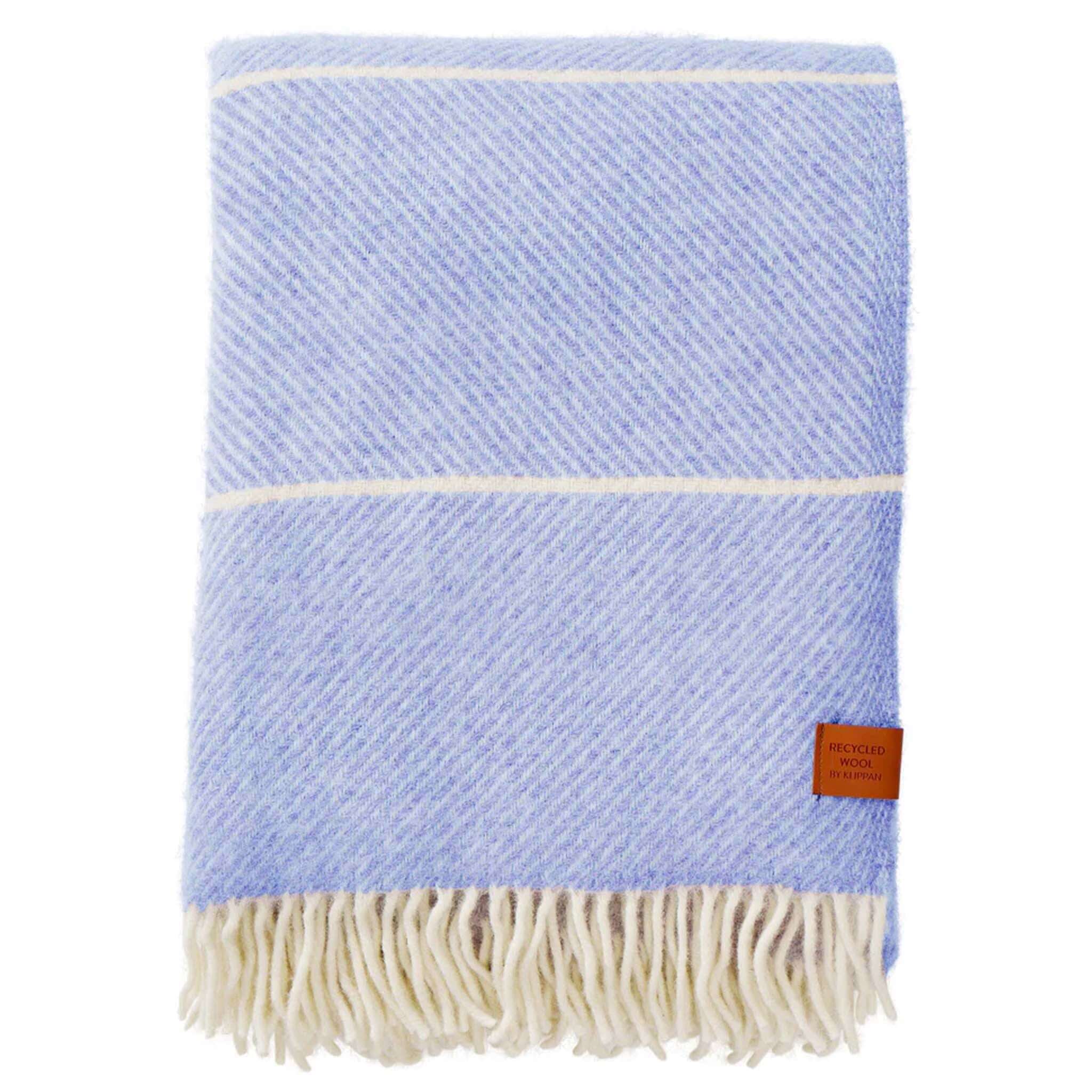 Klippan Yllefabrik Frank Wool Throw - Infinity Blue - soft lambswool and recycled wool blanket in blue with fringes.