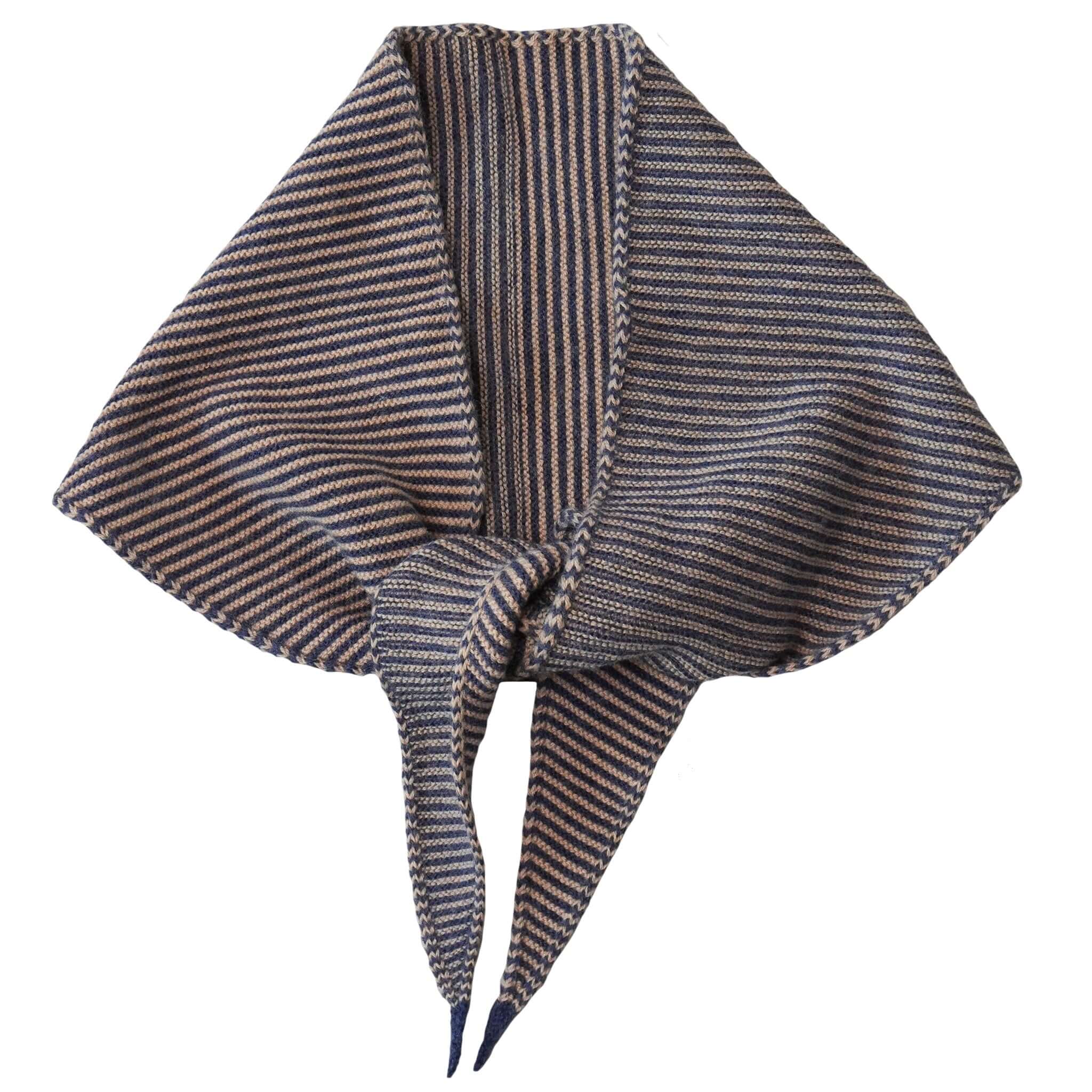Knit Shepherd Punakaiki Merino Neckerchief - Tūrutu Blue featuring a stylish striped design in soft Merino wool.