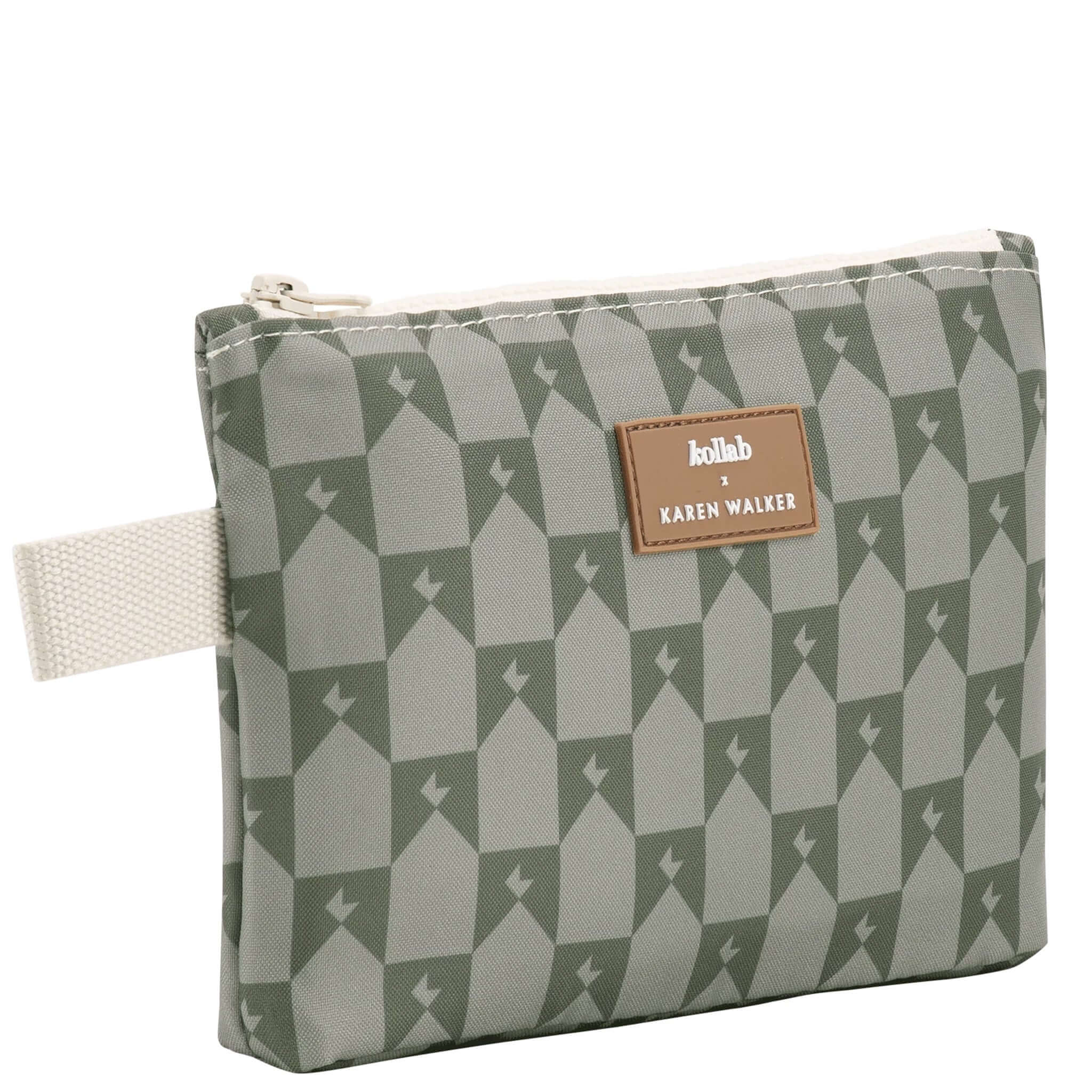 Alt Tag: Kollab x Karen Walker Mini Pouch - Sage Monogram water-resistant insulated mini zip pouch for travel, beach days, and essentials