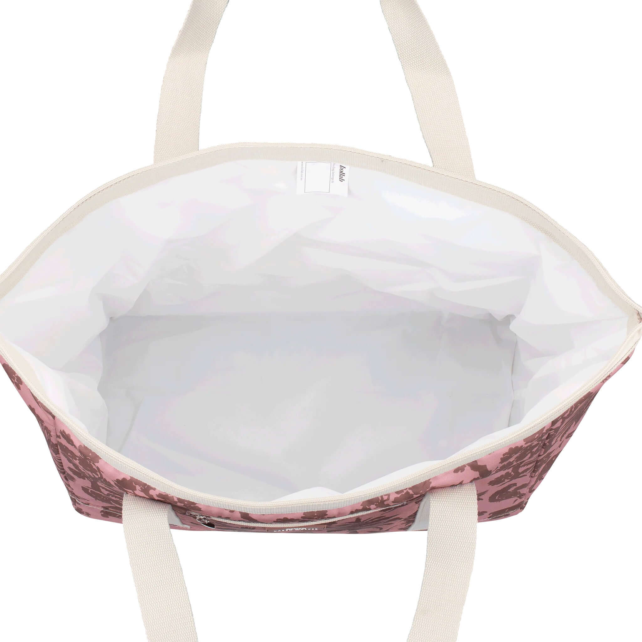 Kollab x Karen Walker Tote Bag - Animal Kingdom open top view with insulated lining and shoulder straps