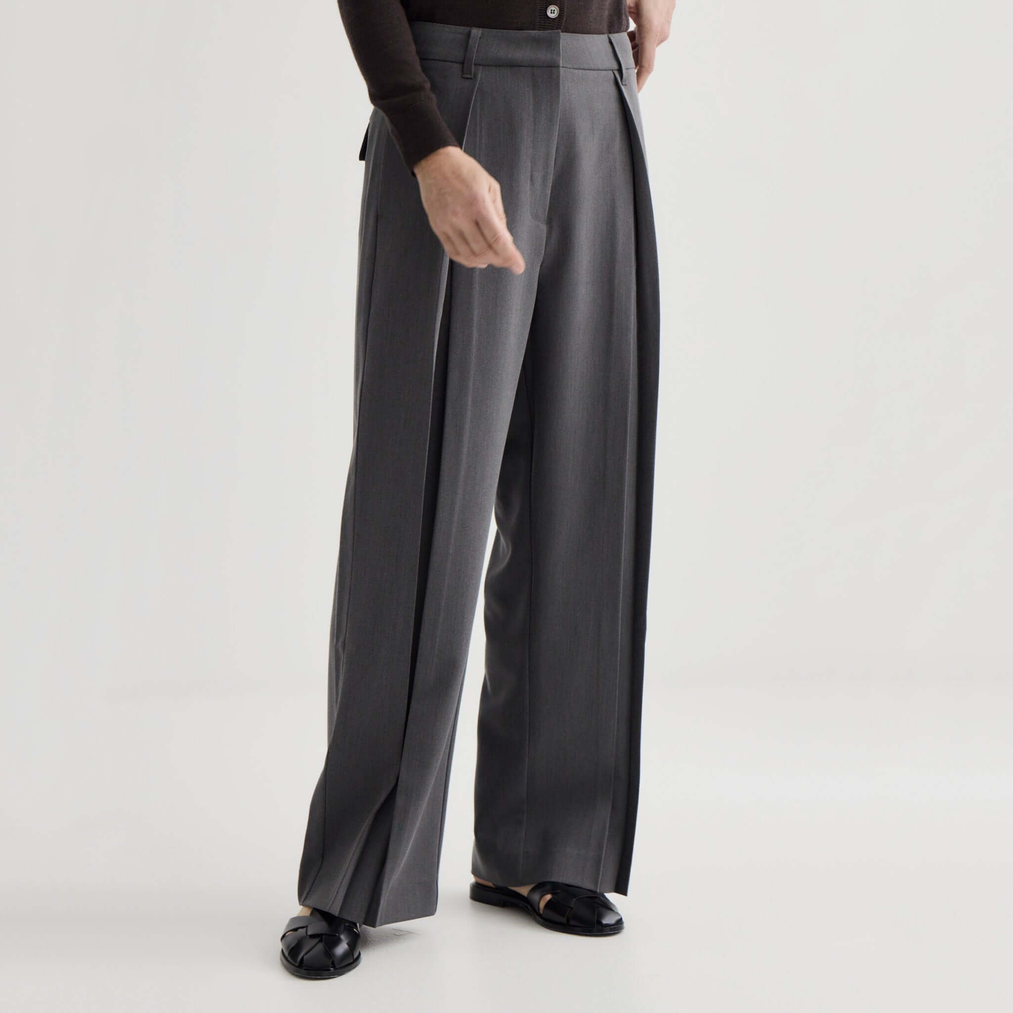 Laing Invert Pleat Pants - Pewter women’s wide-leg trousers with inverted pleat front, fluid drape, tailored fit