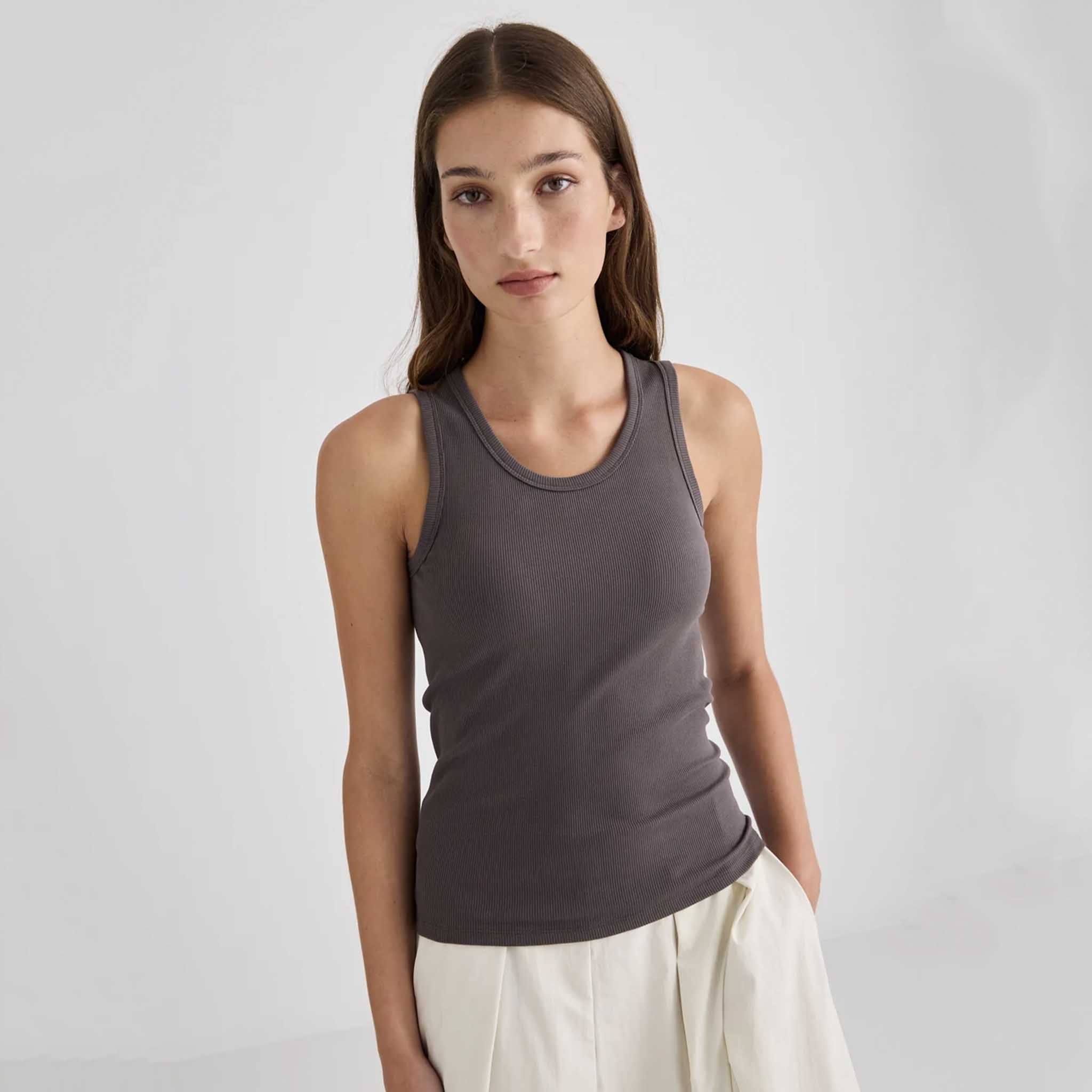 Laing Juna Ribbed Cotton Tank - Driftwood