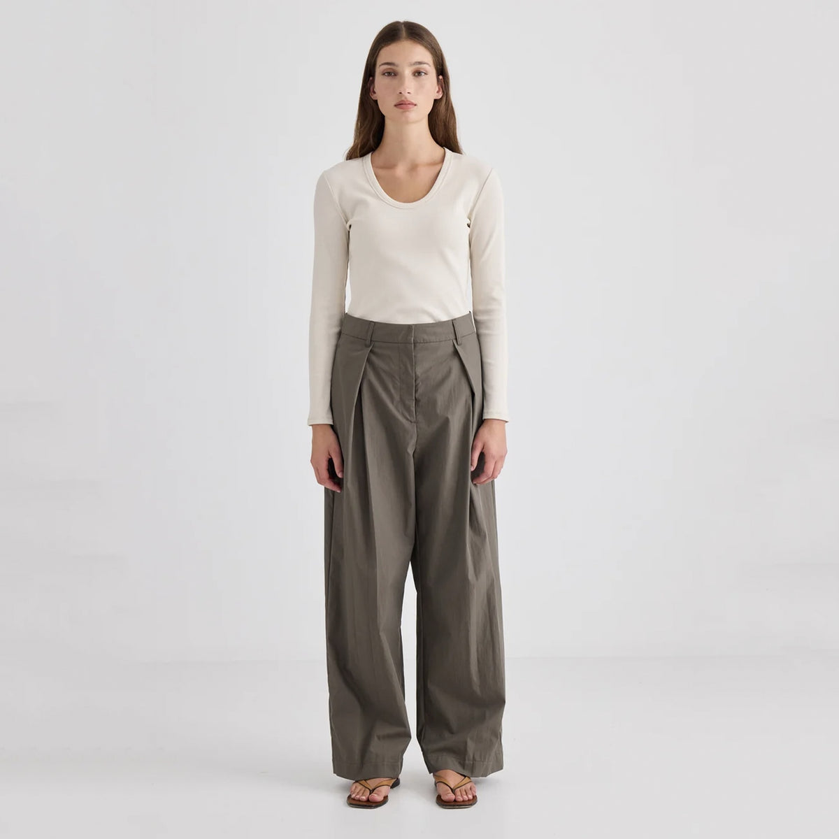 Laing Sofia Cotton Blend Pleat Trousers - Slate