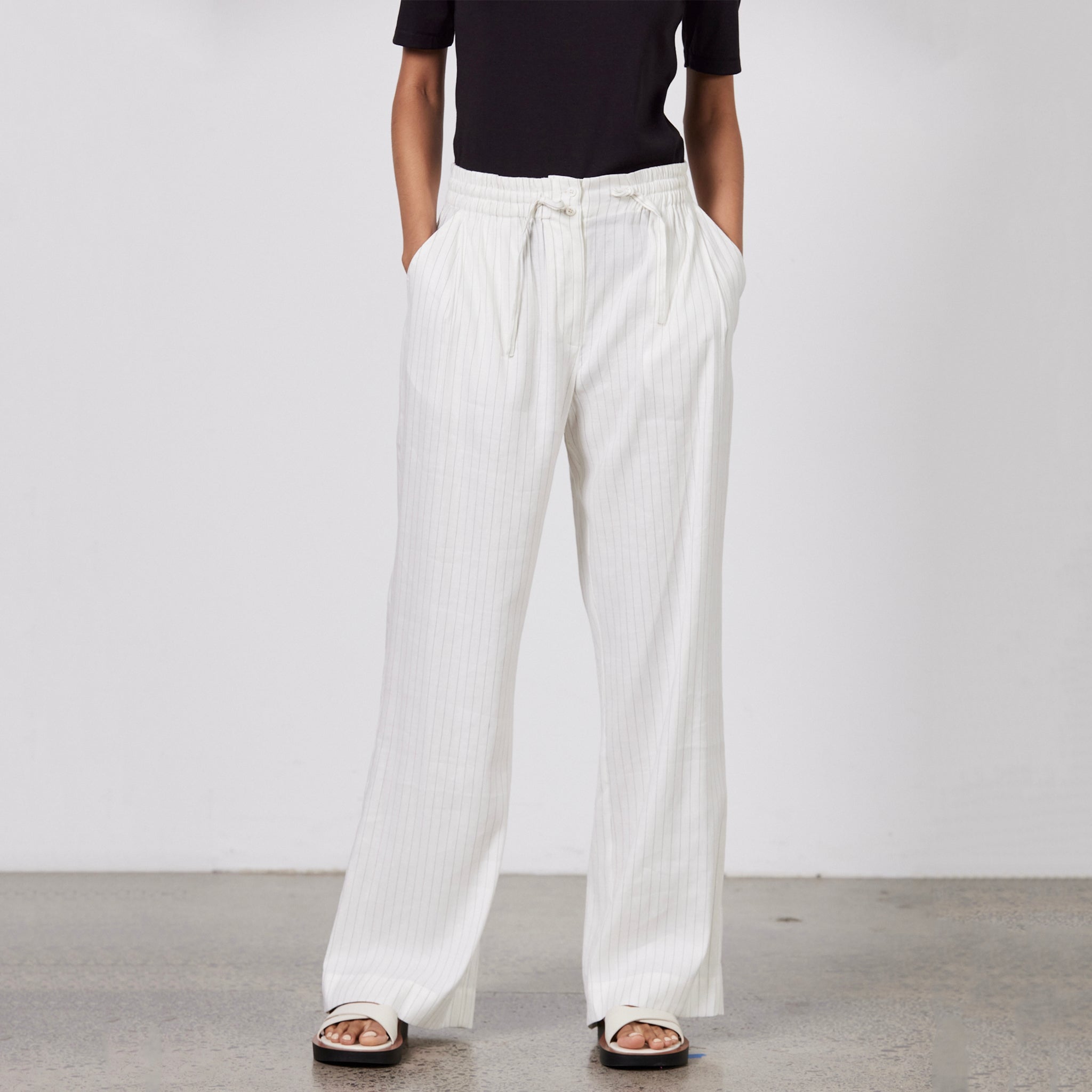 Laing Jacque Pull On Linen Pant - Ecru/Black Stripe - Tea Pea Home