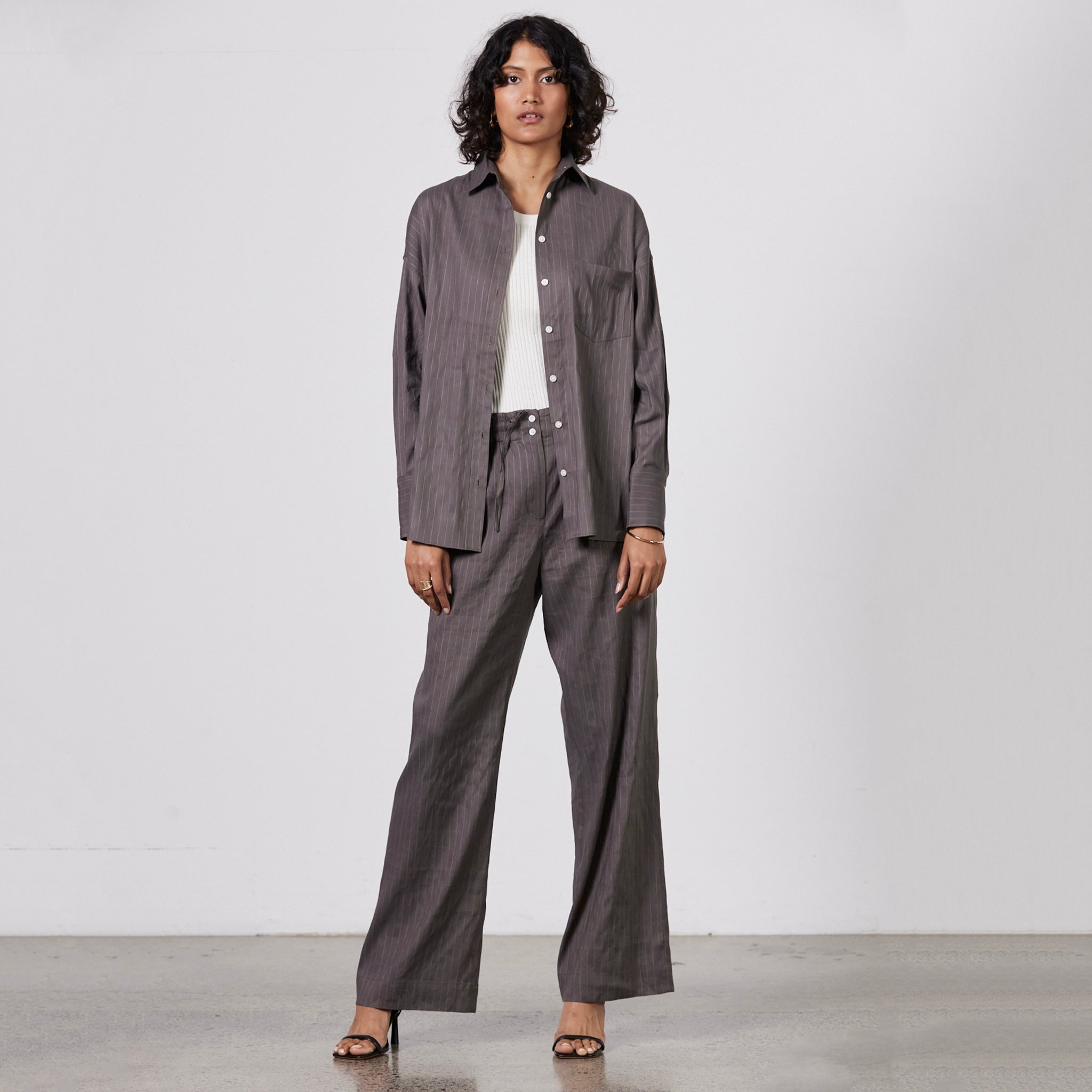 Laing Jacque Shirt - Deep Taupe/ Ecru Stripe - Tea Pea Home