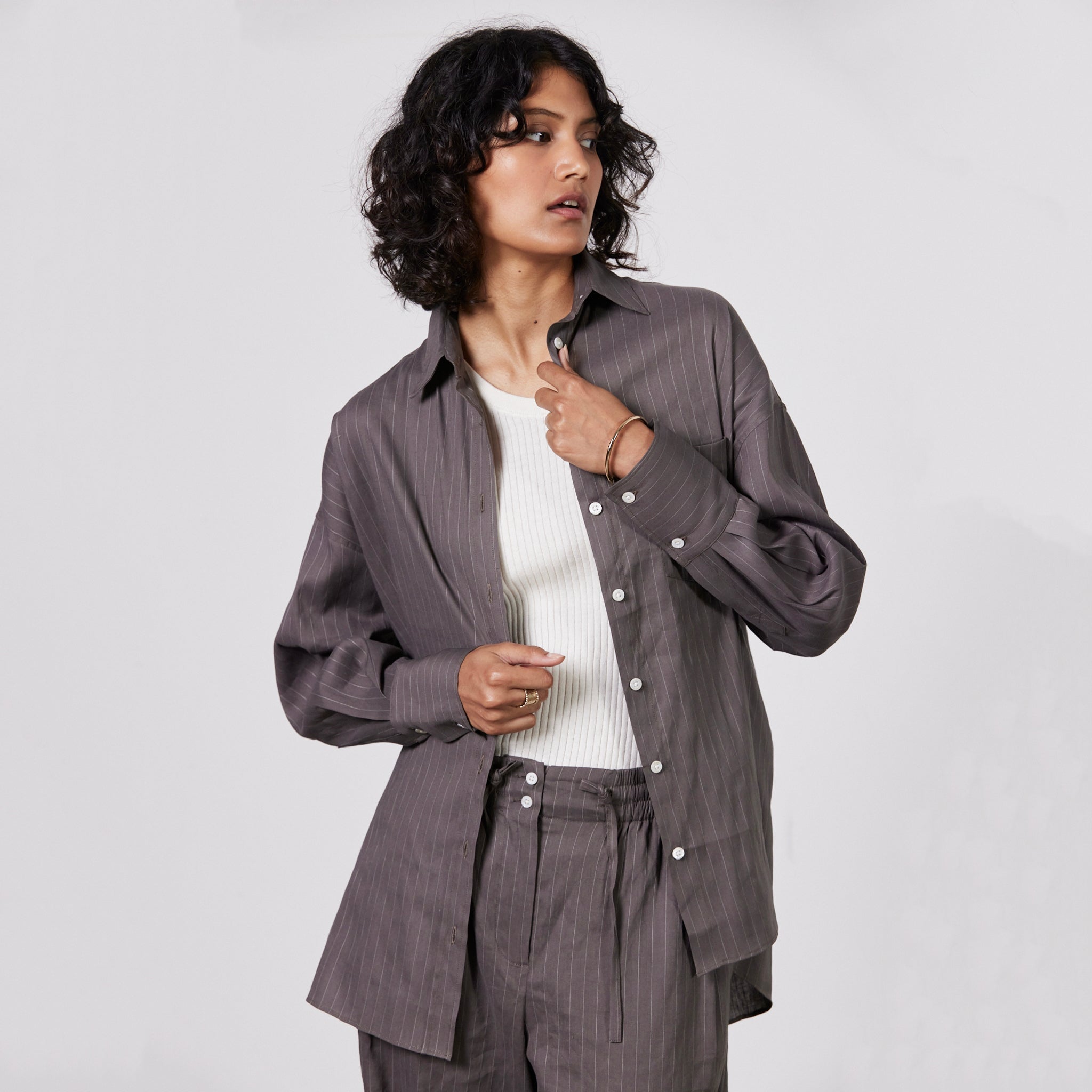 Laing Jacque Shirt - Deep Taupe/ Ecru Stripe - Tea Pea Home