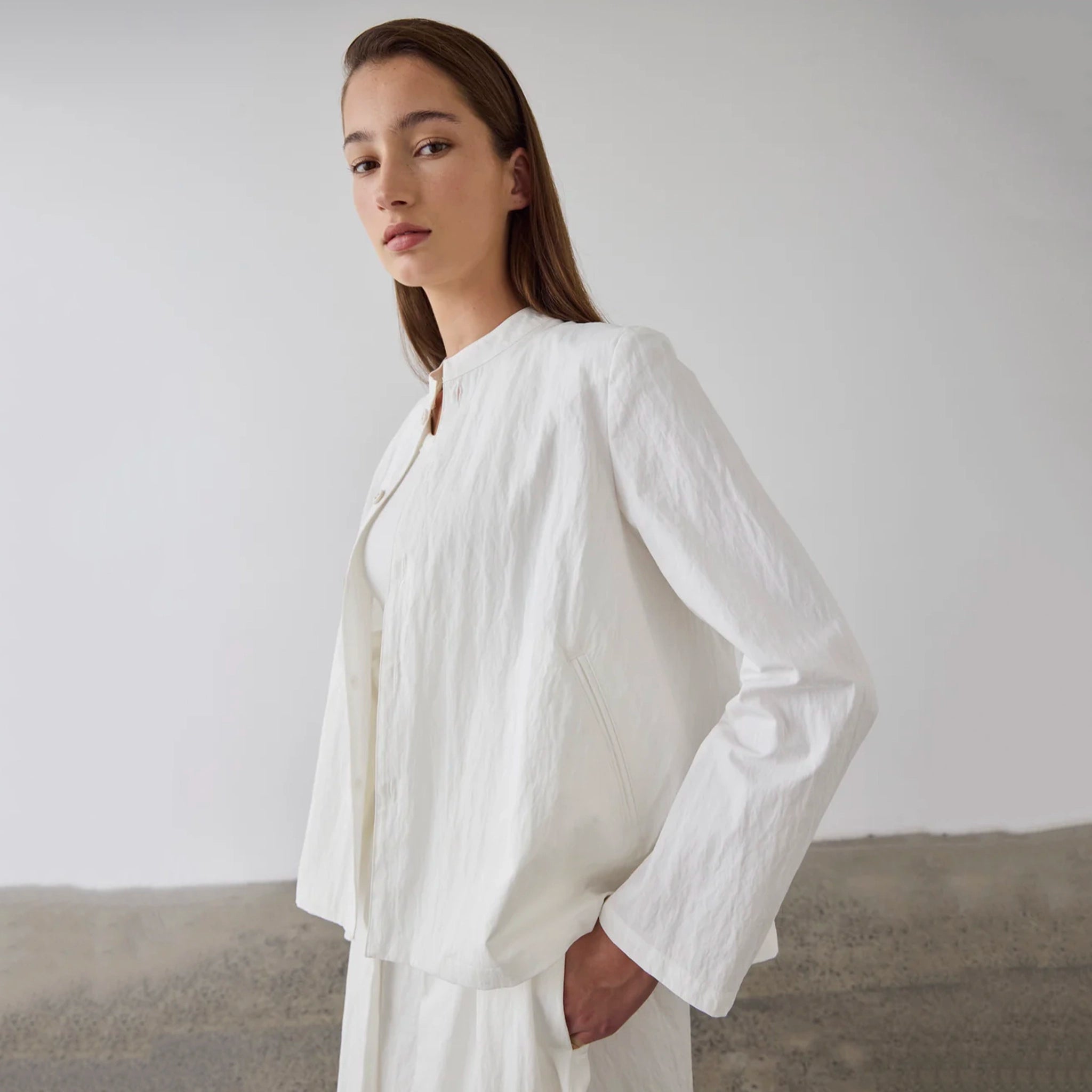 Laing Mandarin Shirt Jacket - White