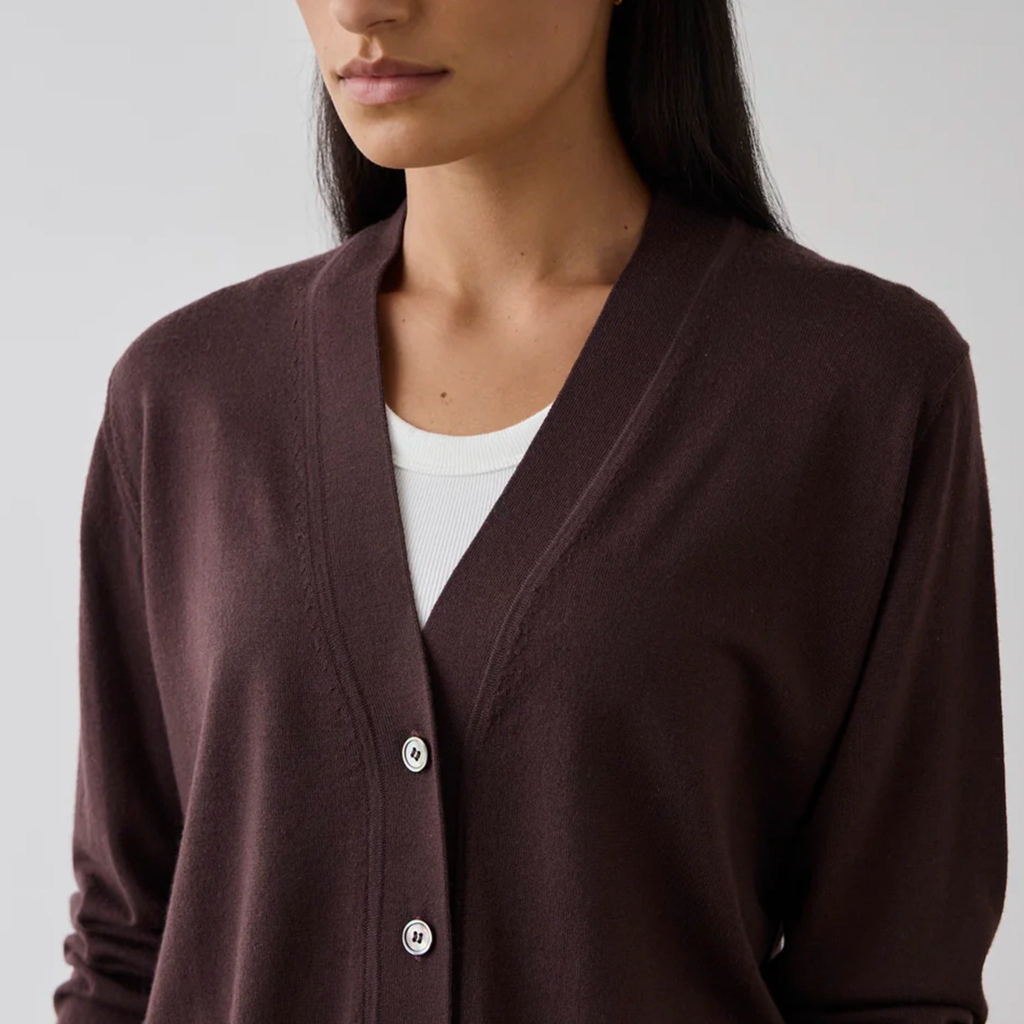 Laing Merino V-Neck Cardigan - Dark Bordeaux