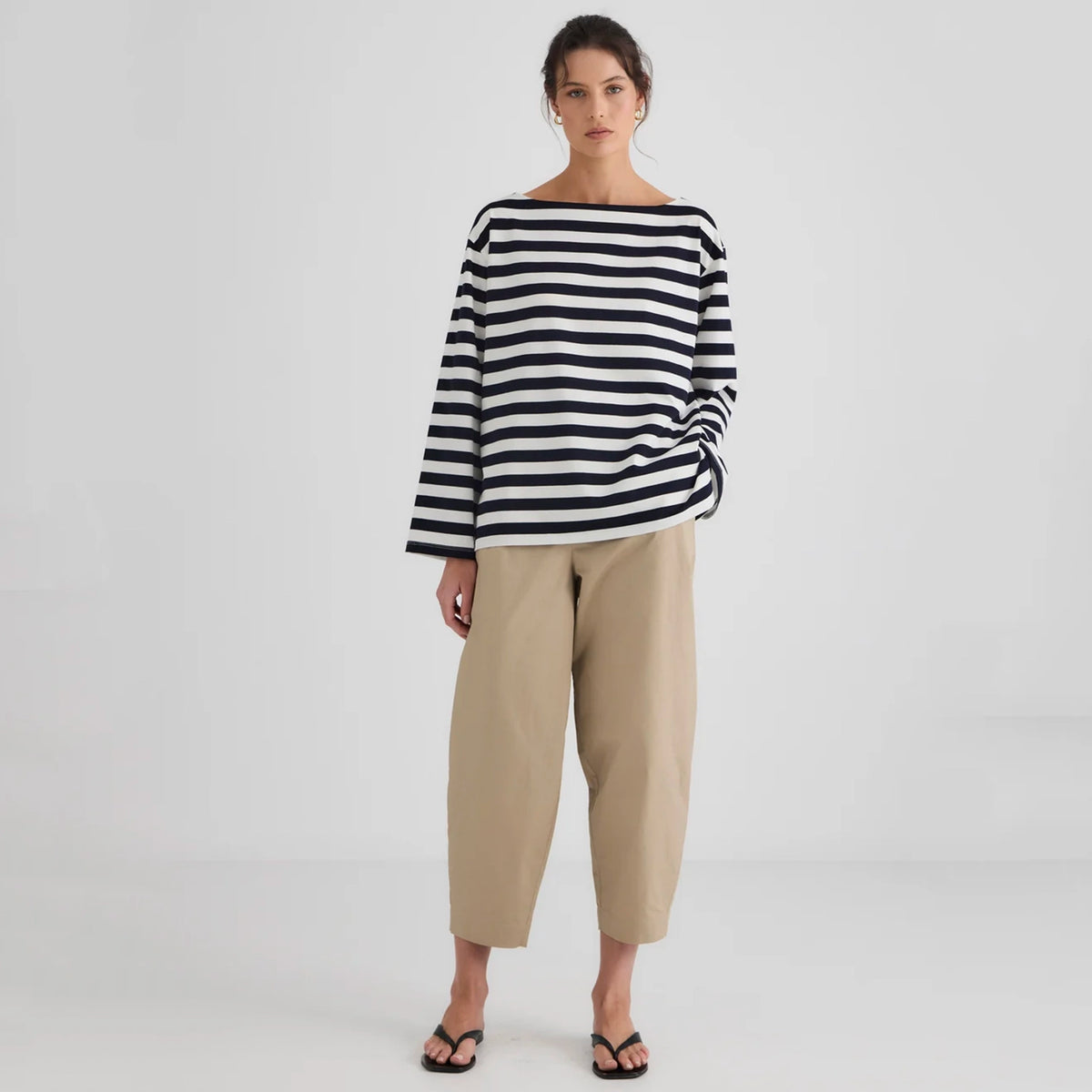 Laing Pablo Stripe T-Shirt - Dark Navy & White, third model view