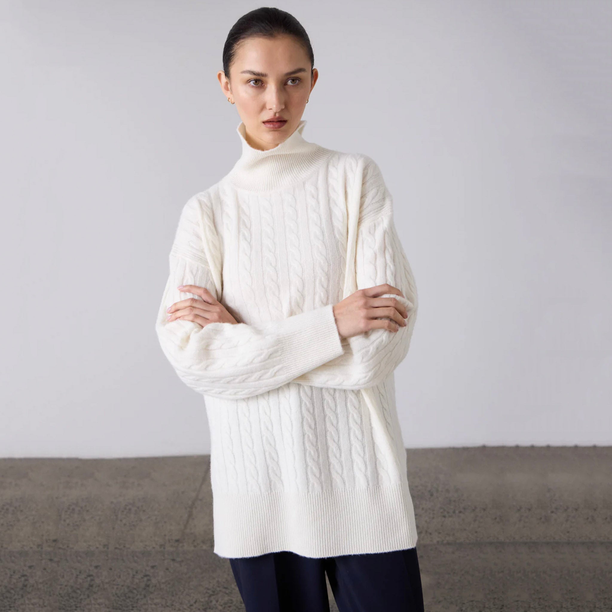 Laing Slouchy Cable Knit Sweater - Cream