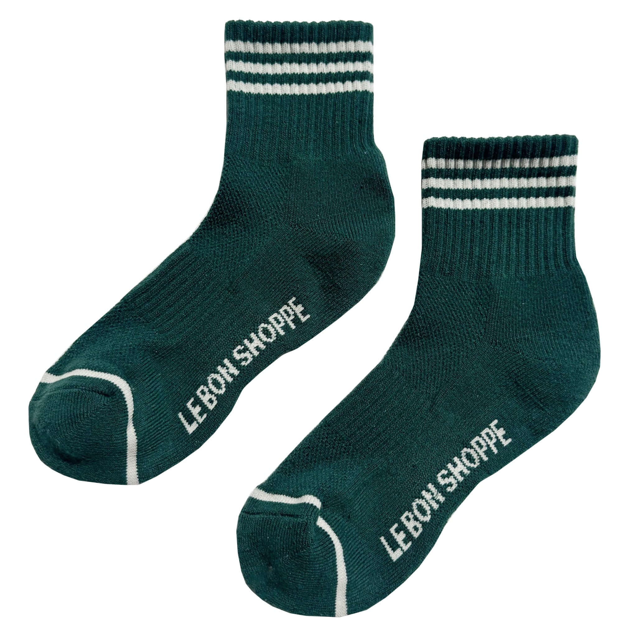 Le Bon Shoppe Girlfriend Socks - Hunter Green with triple contrast stripe design, perfect for petite ladies.