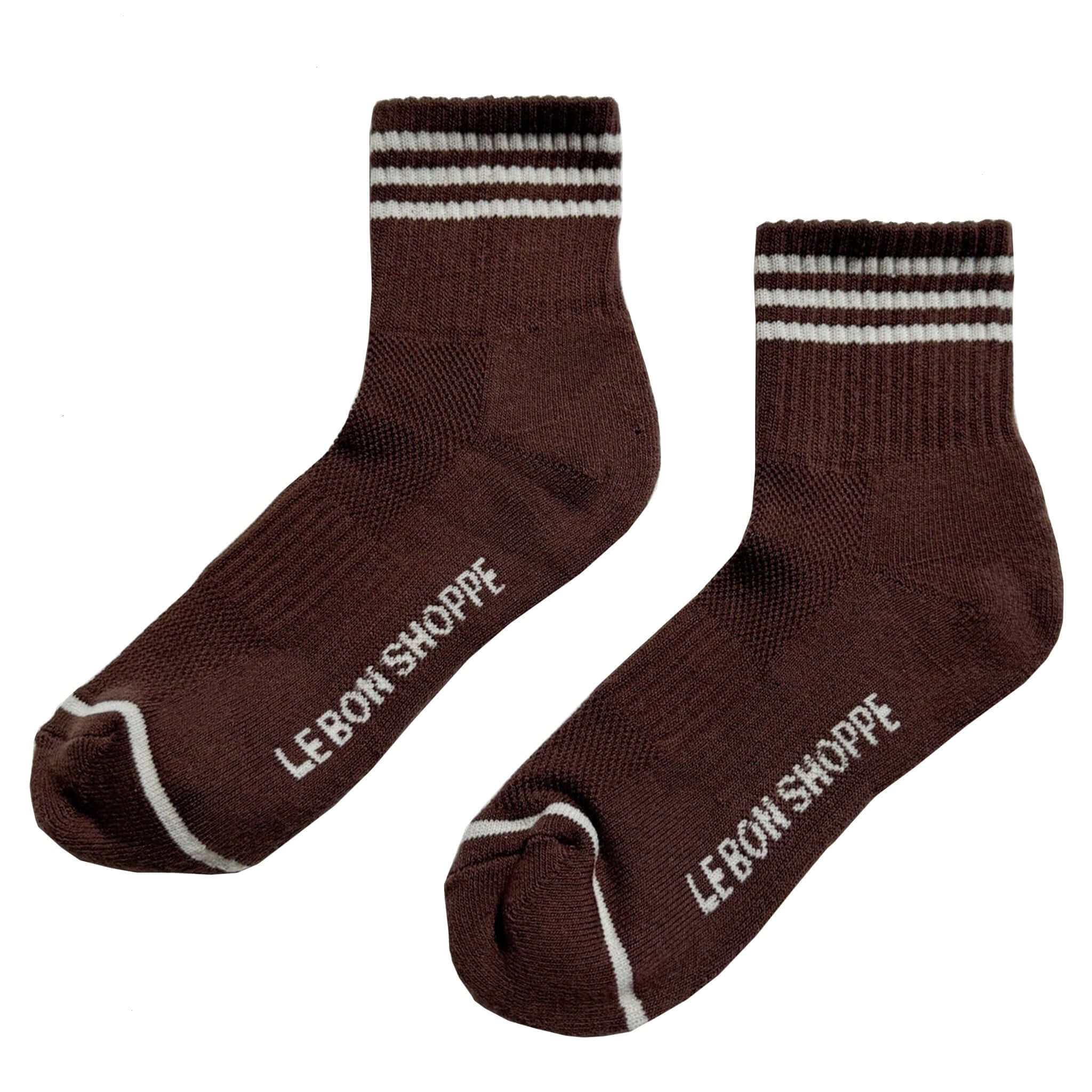 Le Bon Shoppe Girlfriend Socks - Mahogany featuring a triple contrast stripe and classic crew length.