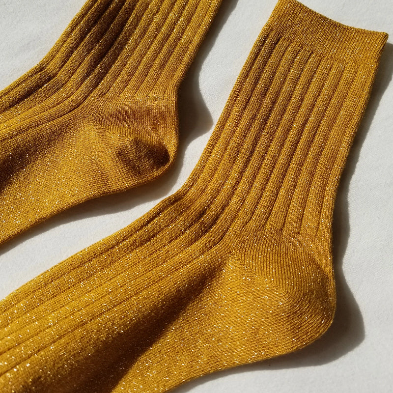 Le Bon Shoppe Her Lurex Socks - Mustard Glitter