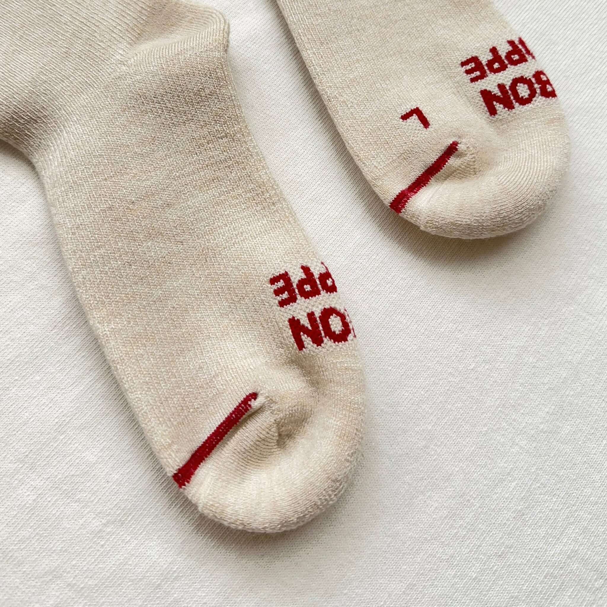 Le Bon Shoppe Camper Socks - Oatmeal close-up showing cushioned footbed and seamless toe design.
