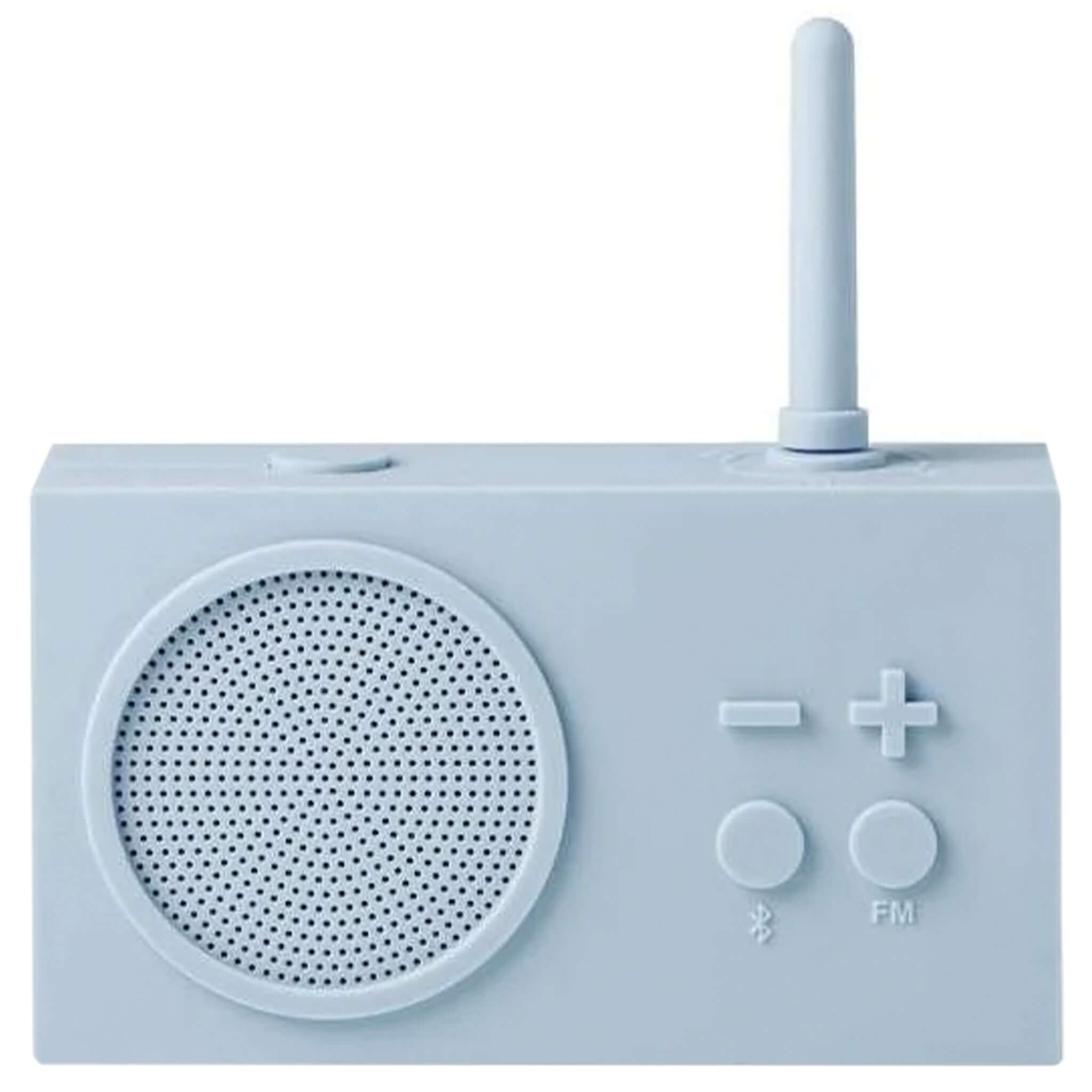 Lexon TYKHO 3 FM Radio & Bluetooth Speaker - Light Blue with dial and antenna features.
