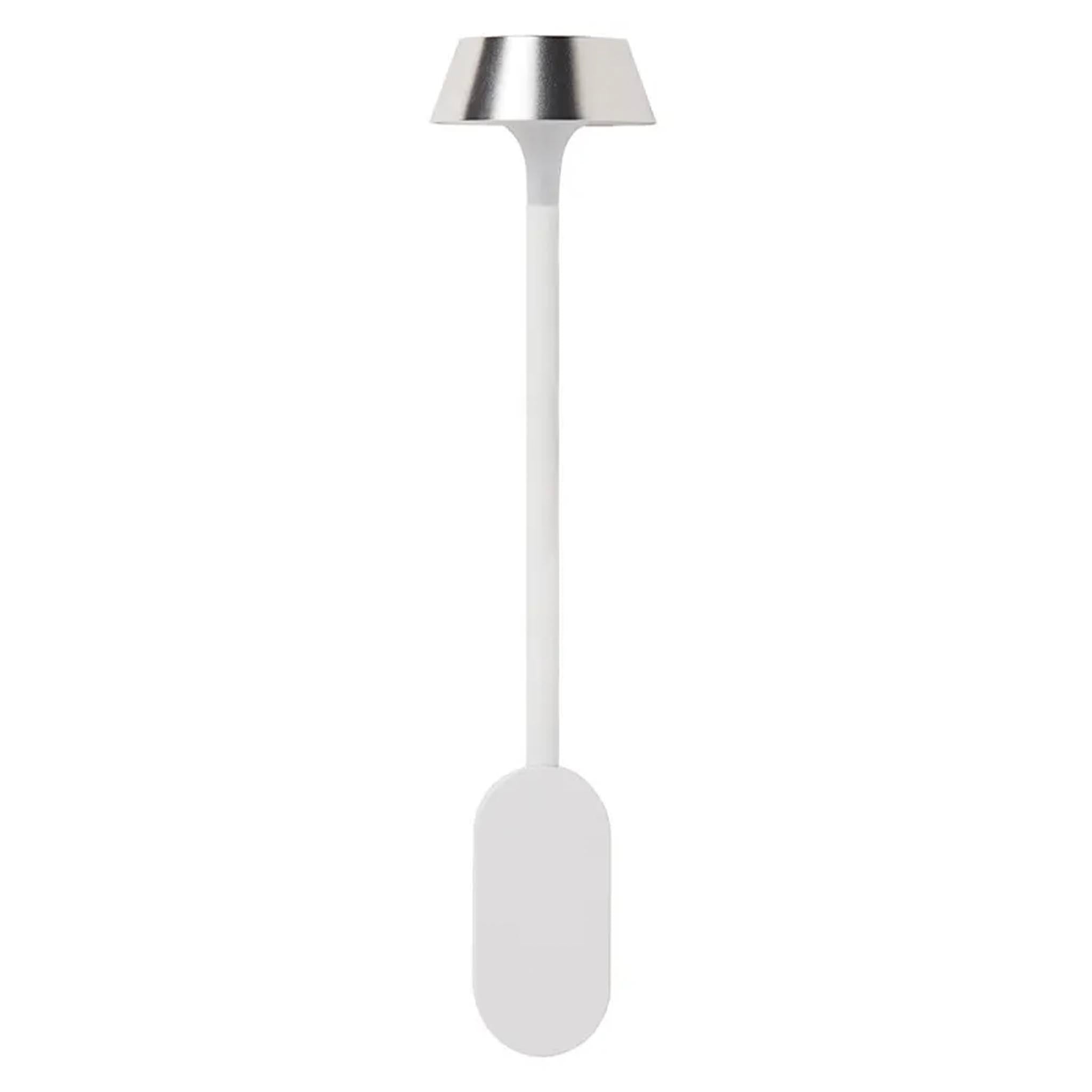 White clip on lamp with a silver shade on a white background