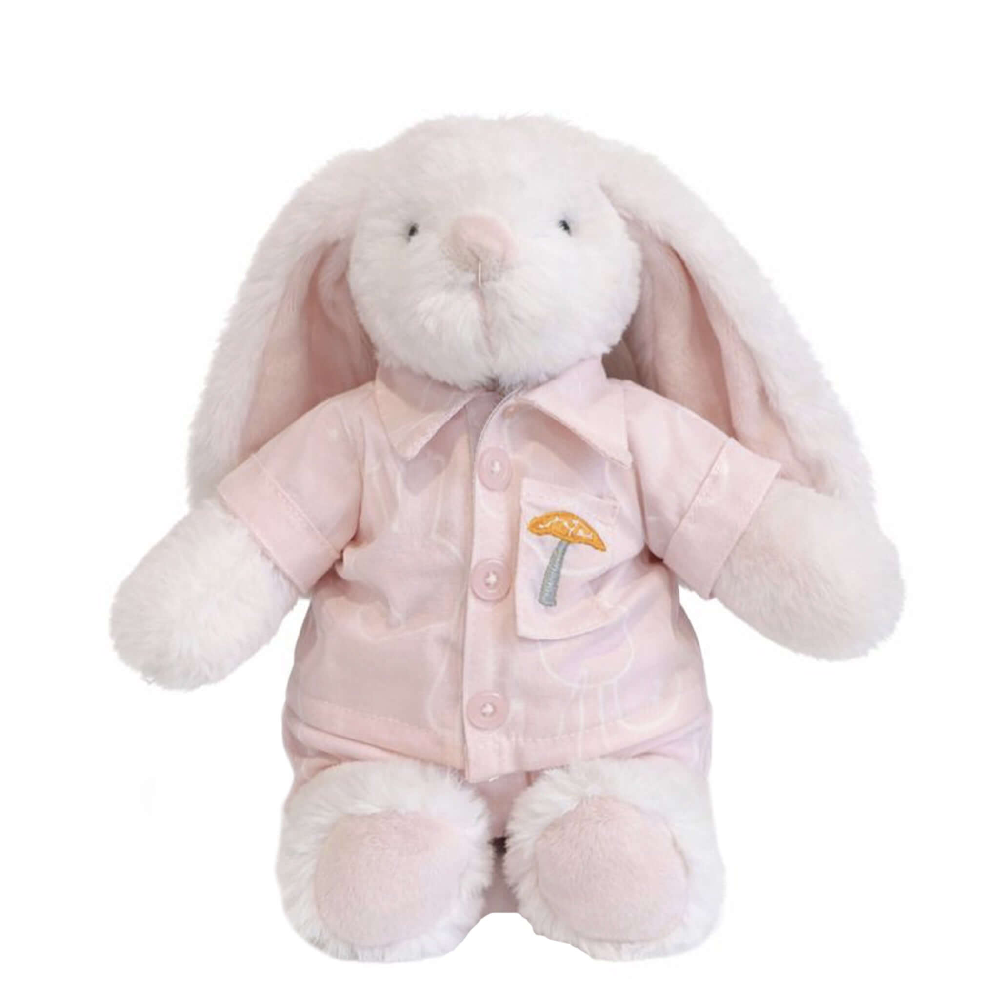 Alt Tag: Lily & George Bedtime Bunny - Pink soft plush bunny with floppy ears in pink pajamas, soothing cuddle toy for bedtime