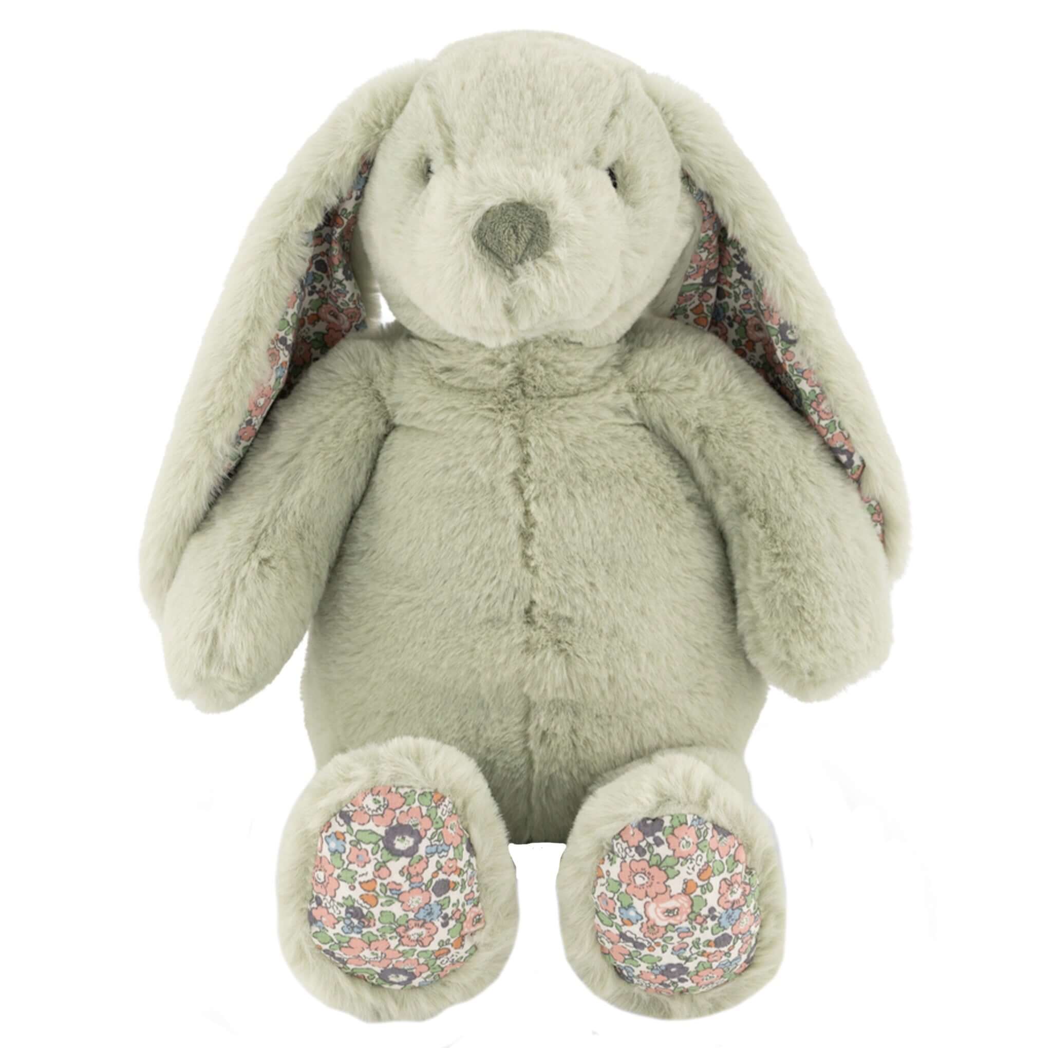 Lily & George Flopsy Plush Bunny - Floral Jade soft plush bunny toy with floral ears and paw pads, 35.5cm cuddly comfort