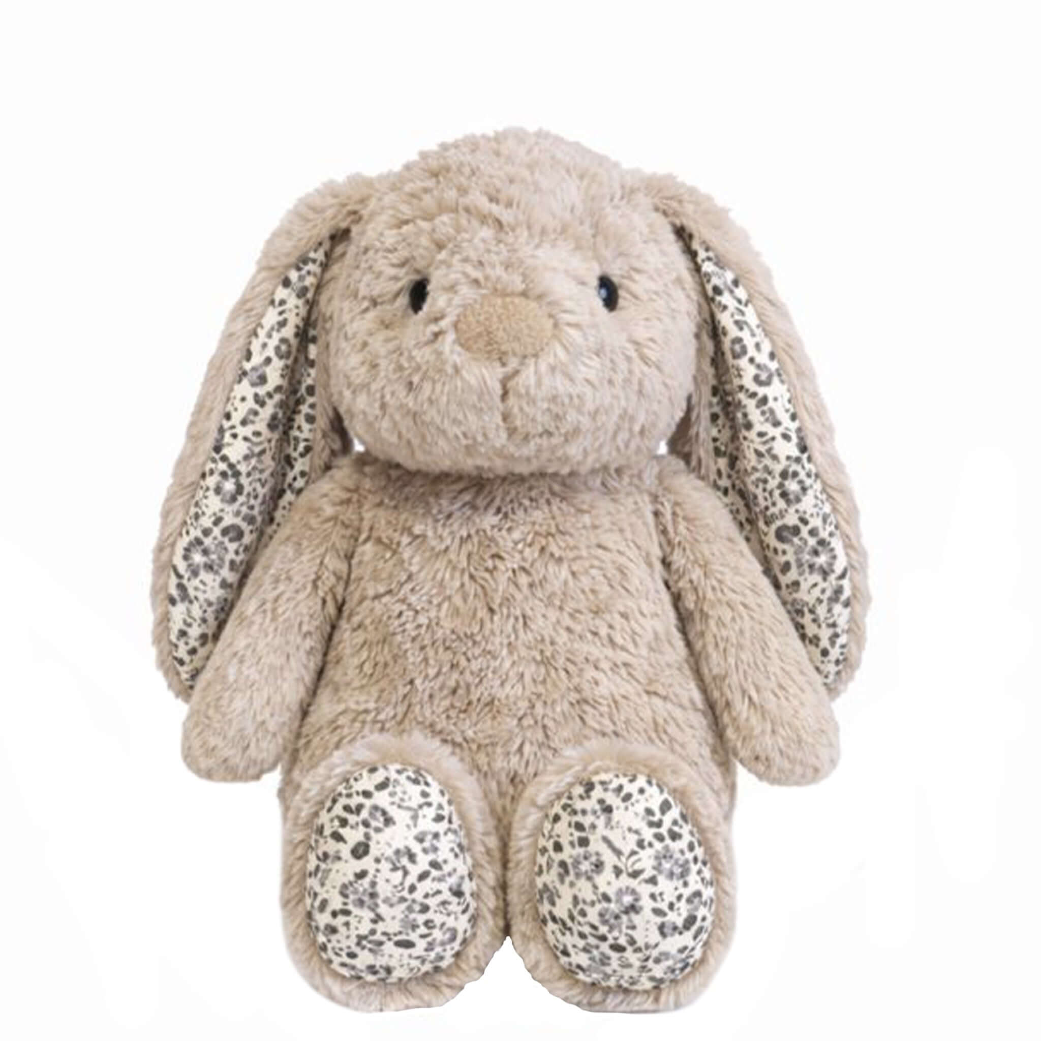 Alt Tag: Lily & George Mini Plush Bunny - Alfie soft beige stuffed bunny with patterned ears and feet, sitting plush toy