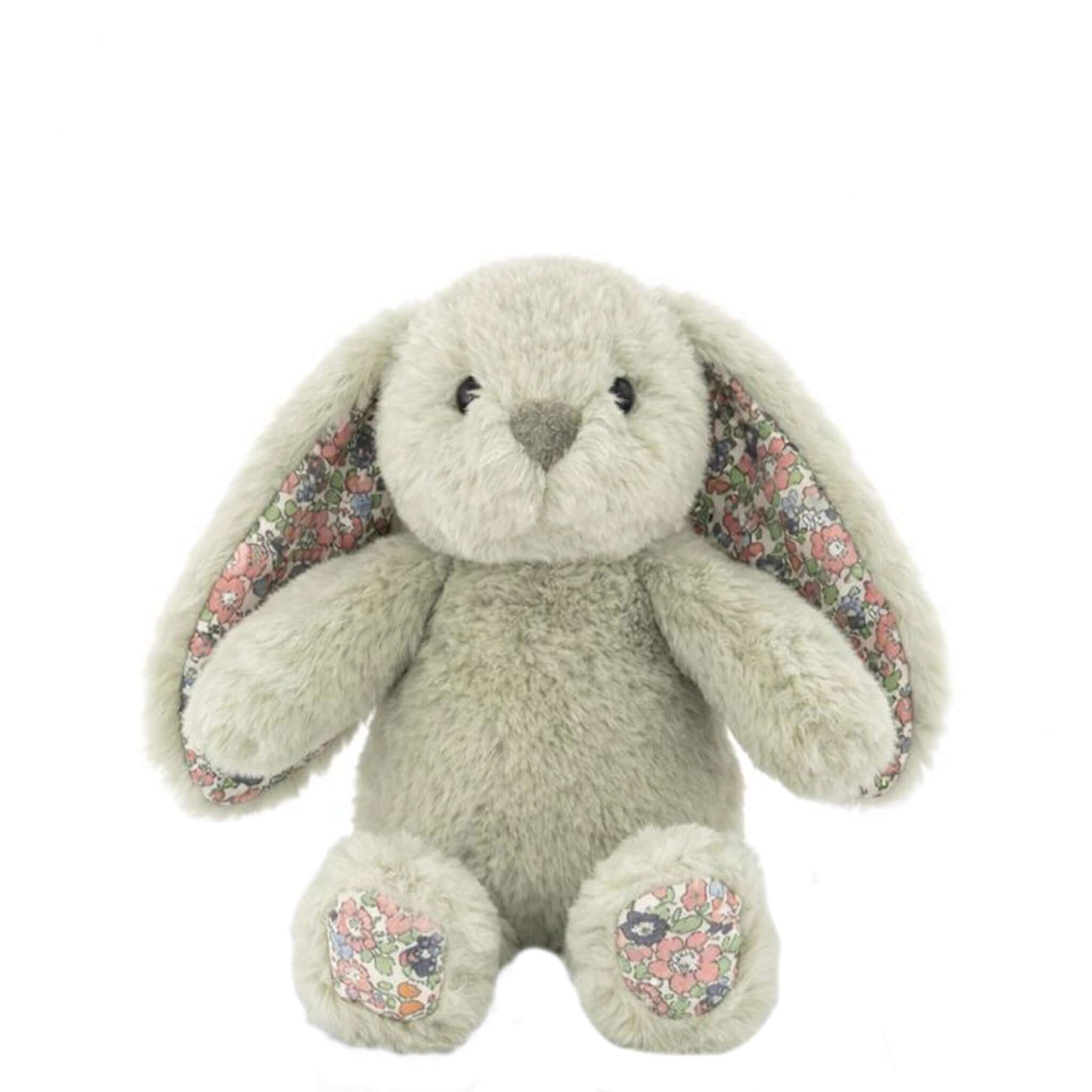 Alt Tag: Lily & George Littlefoot Bunny - Floral Jade plush bunny toy with floral ears and paws, soft cuddle companion for babies