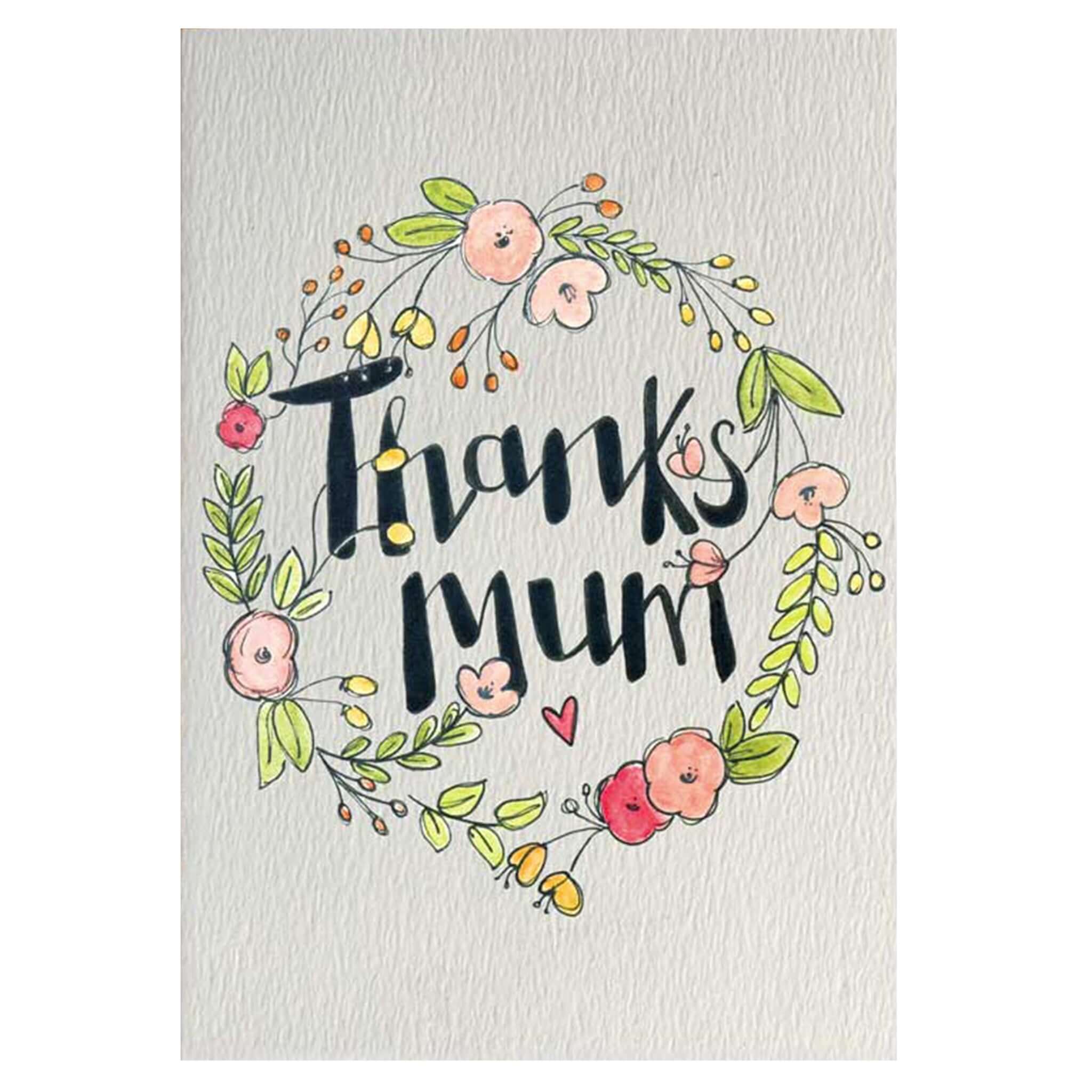 Little Difference Card - Thanks Mum Wreath featuring a hand-drawn floral design with heartfelt message.