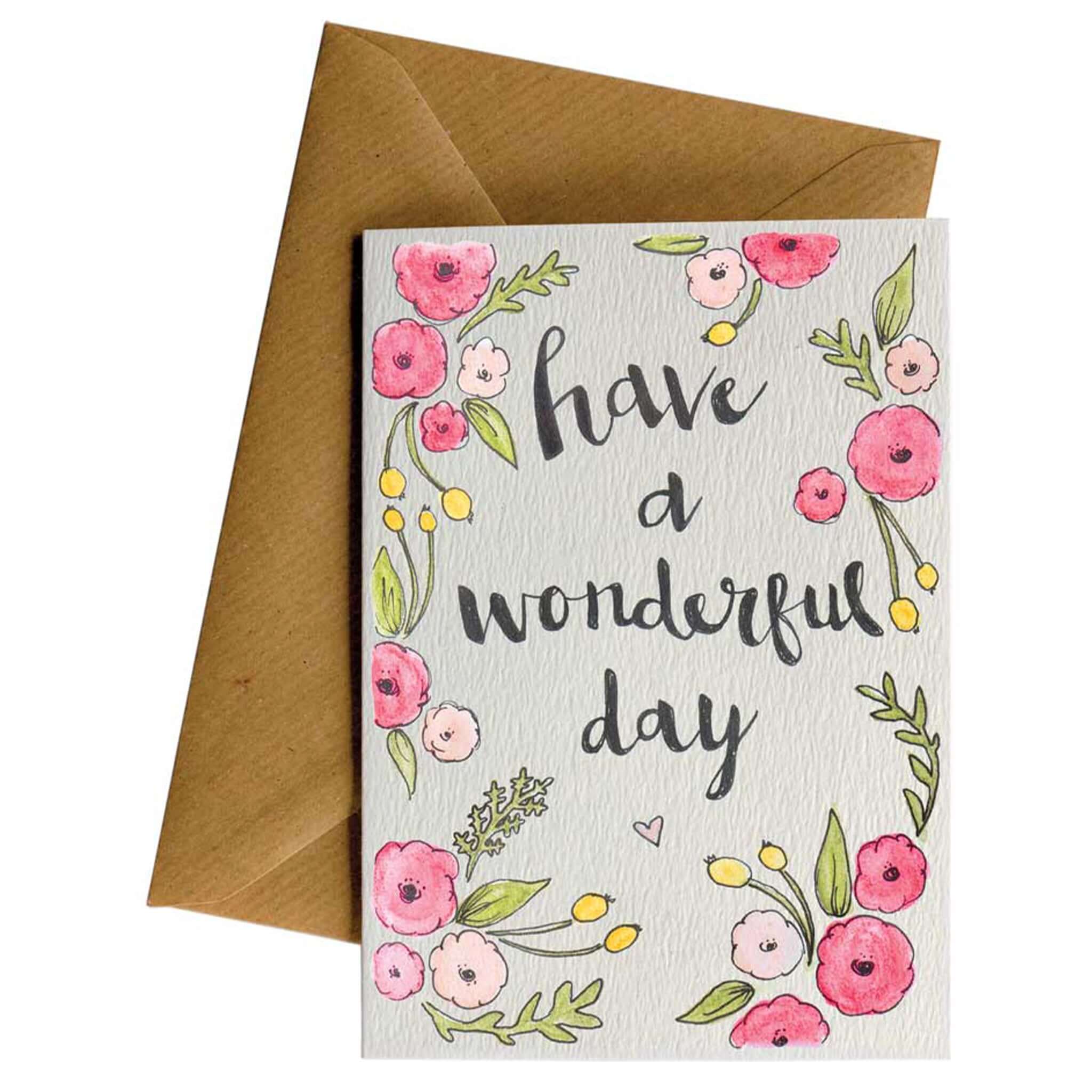 Little Difference Card - Wonderful Day with floral design and kraft envelope.